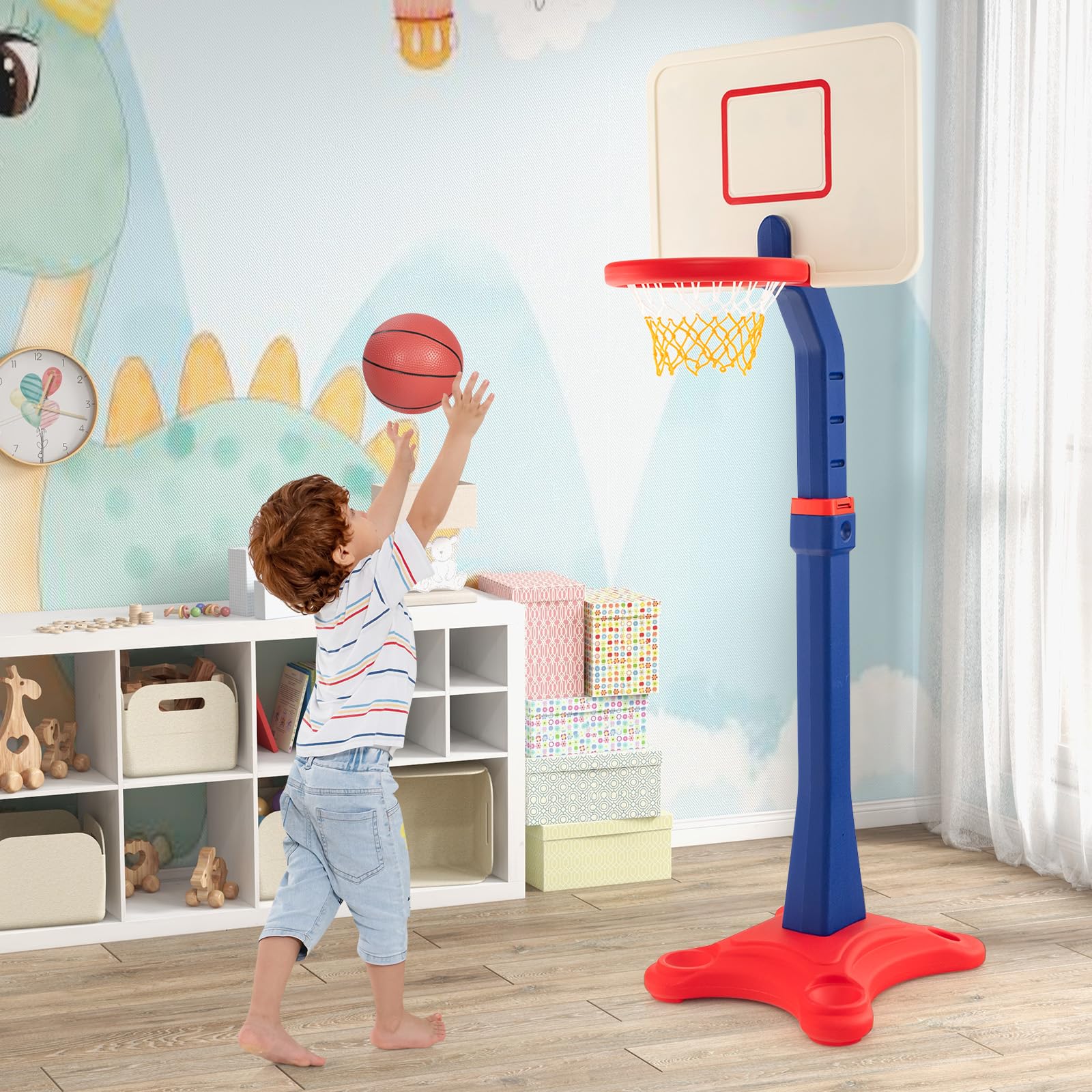Adjustable Kids Basketball Hoop - 8 Height Levels, Weighted Base for Stability - Indoor/Outdoor Basketball Set for Boys & Girls Ages 3+ | Perfect for Driveway, Backyard & Playroom Sports Activities