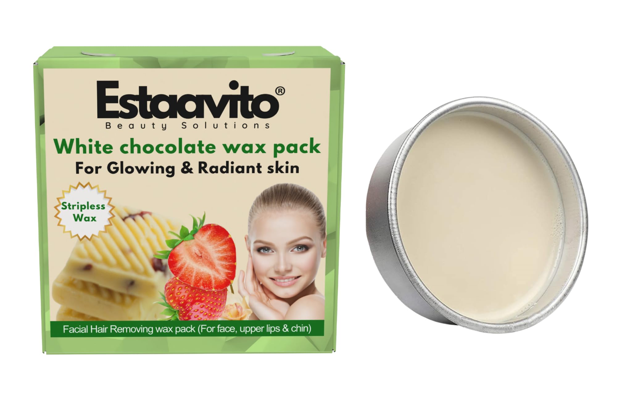 ESTAAVITO White Chocolate Wax Pack 80g - Facial Hair Removal Wax for Face, Upper Lips & Chin - Natural Katori Wax for Smooth Skin - Perfect for Home Spa & Beauty Care