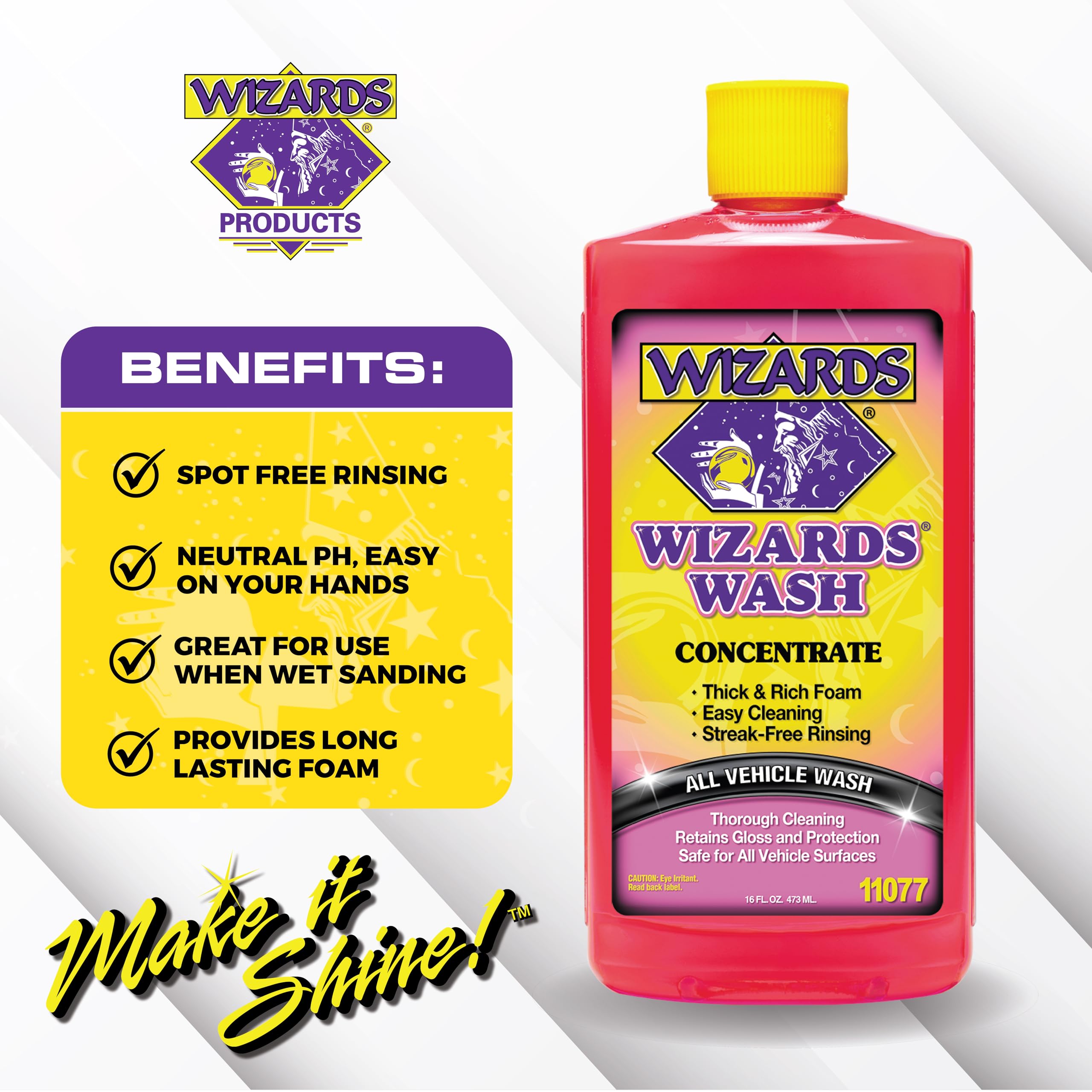 Wizards Car Wash - Super Concentrated No Salt Biodegradable Car Wash Soap (16 oz) - Thick Foam Formula for Cars, Trucks & Marine Vehicles - Perfect for Foam Cannon & Hand Washing at Home or Professional Detailing