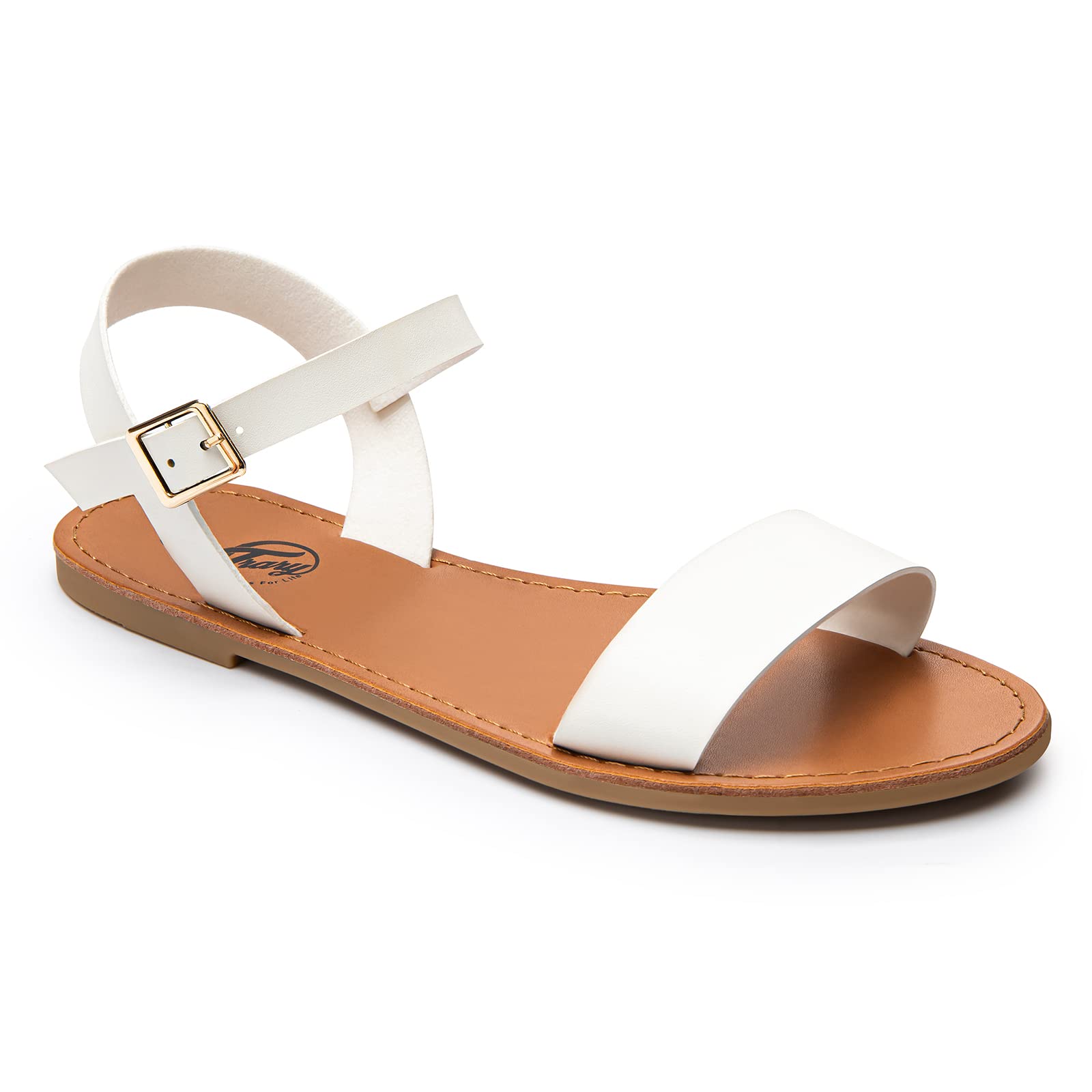 Stylish Women's Leather Gladiator Sandals with Adjustable Metal Buckle - Two-Tone Open Toe Flat Sandals for Summer Weddings & Casual Outings | Comfortable Ankle Strap Dressy Sandals for Women