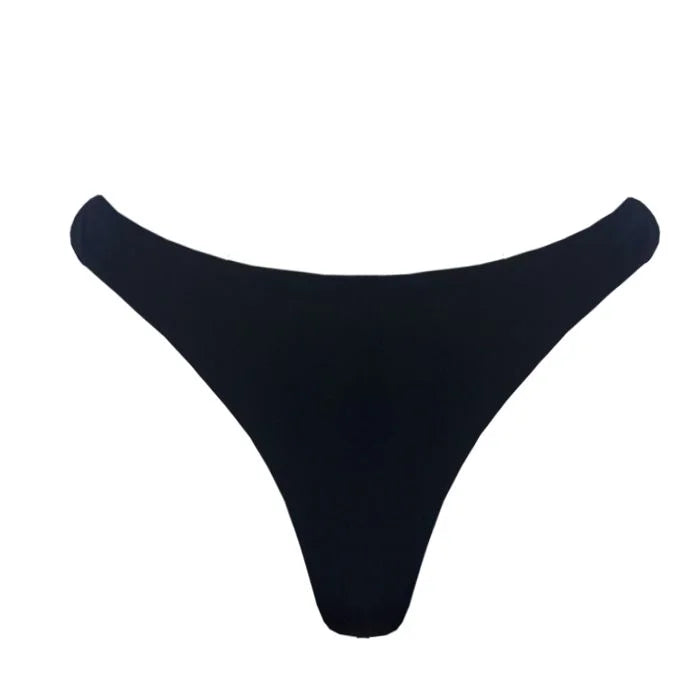 Solid Black Brazilian Classic Thong Bikini Bottom for Women - High Waisted Cheeky Swimwear - Perfect for Beach, Pool & Summer Vacations