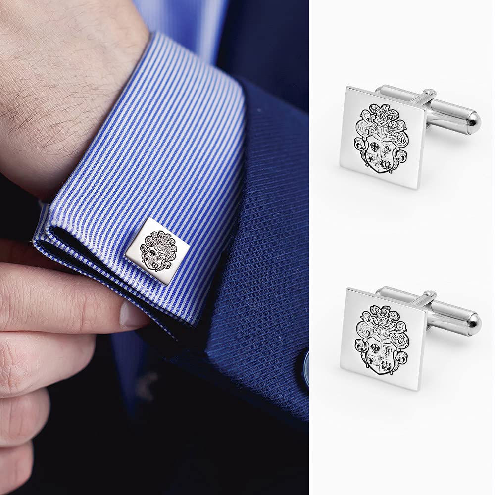 Personalized Stainless Steel & 925 Sterling Silver Custom Cufflinks for Men - Elegant Wedding, Business, Fathers Day & Birthday Gifts for Dad, Grandfather & Son - Perfect for Formal Events, Office Wear & Special Occasions