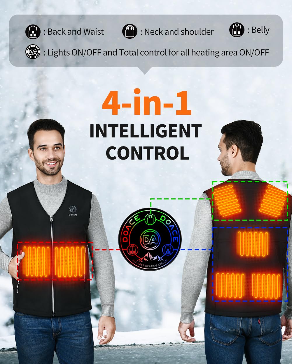 DOACE Rechargeable Heated Vest for Men & Women - Smart Heating Jacket with USB Power (Battery Not Included) | Perfect for Outdoor Work, Winter Sports & Cold Weather Activities