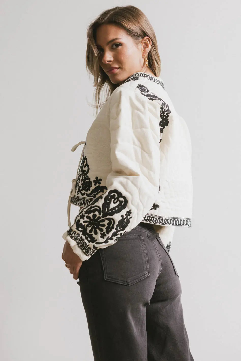 Benja Embroidered Jacket for Women - Ivory White Boho Chic Coat with Floral Embroidery | Perfect for Fall, Spring & Casual Outings