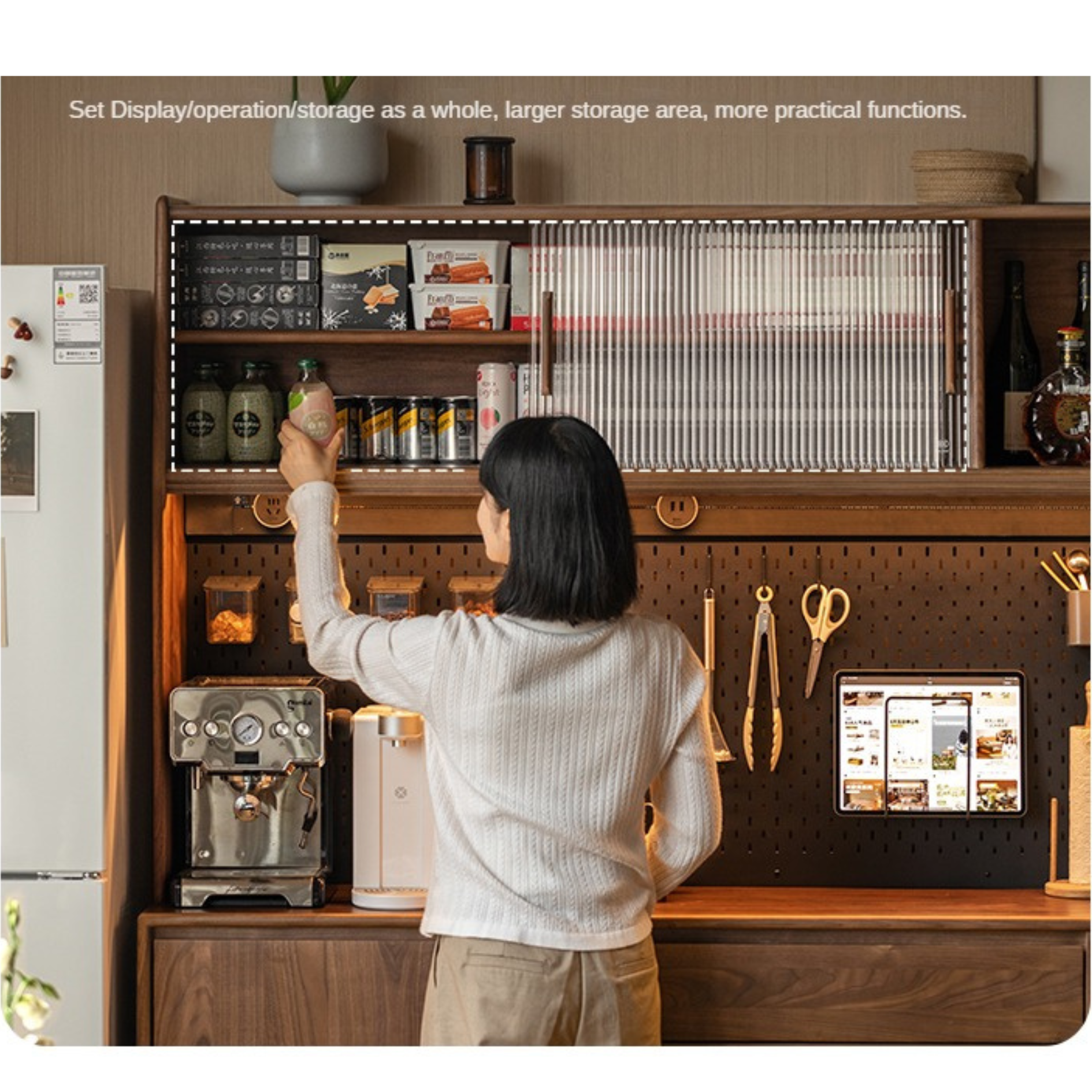 Black Walnut Solid Wood Modern Sideboard - Minimalist Buffet Cabinet for Dining Room, Living Room & Entryway Storage