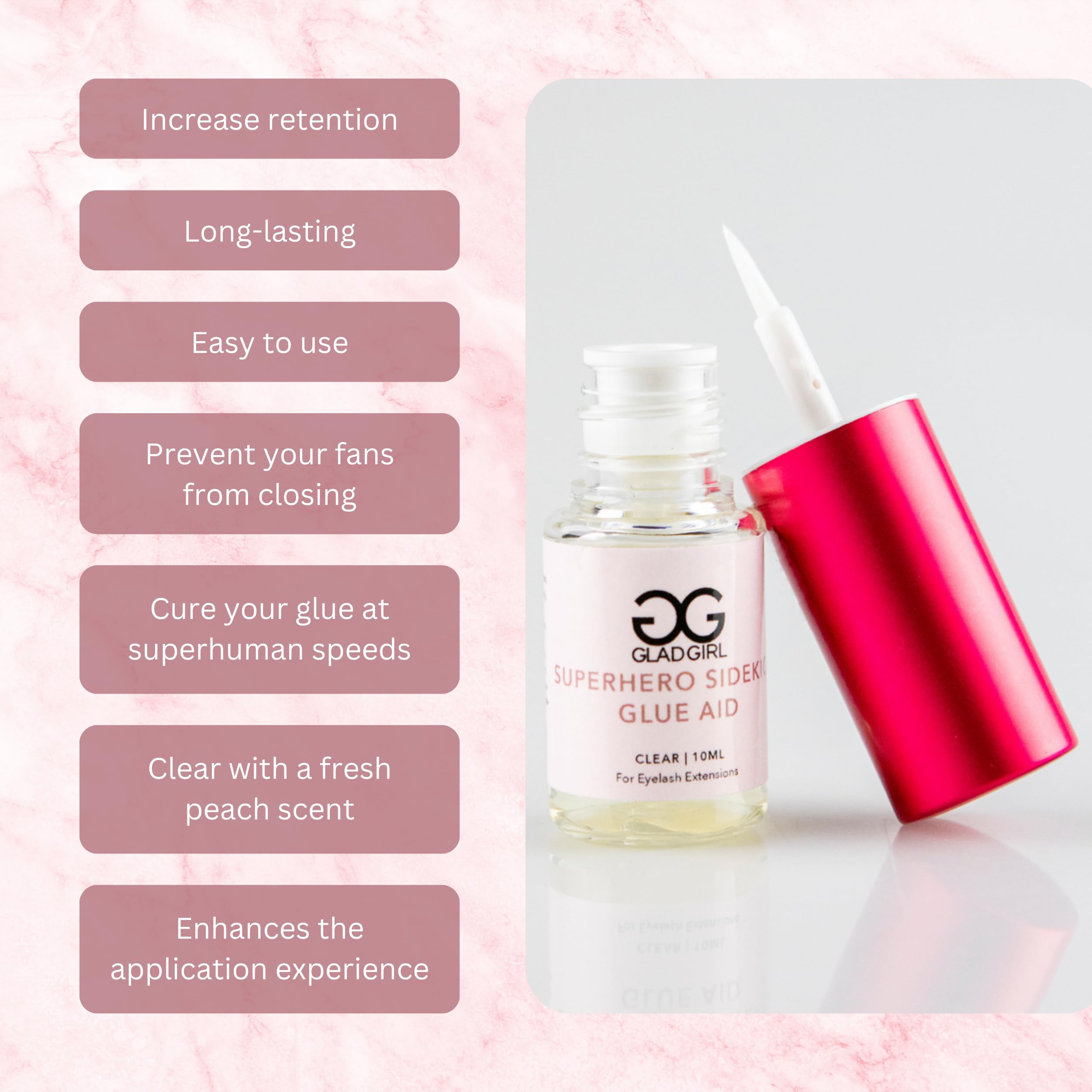 GladGirl Superhero Sidekick Lash Bonder for Eyelash Extensions - Glue Accelerator & Sealant for Longer Retention | Fast Drying Primer with Low Irritation (10ml) | Perfect for Salon & Home Lash Extension Applications