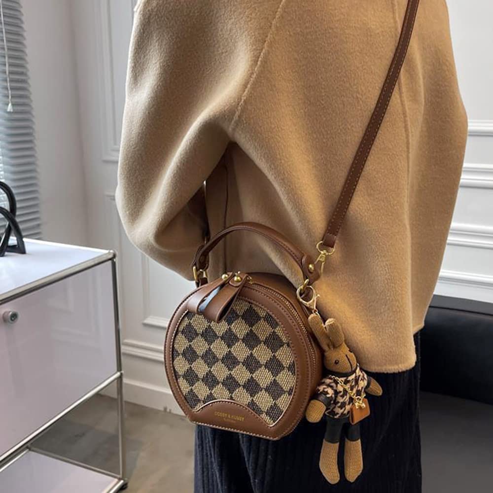 RTGGSEL Women's Quilted Lattice Crossbody Shoulder Bag - Small Square Tote Satchel Purse with Bunny Doll Pendant | Fashion Accessory for Daily Use, Shopping & Travel