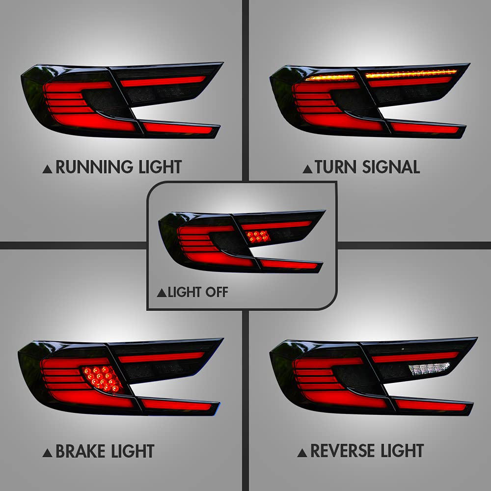 2018-2022 Honda Accord 10th Gen LED Taillights - Sequential Turn Signal Angel Wing Tail Light Assembly Replacement for EX/EX-L/LX/Sport/Touring/Hybrid Models | Enhanced Safety & Custom Style | Perfect for Night Driving & Car Modifications