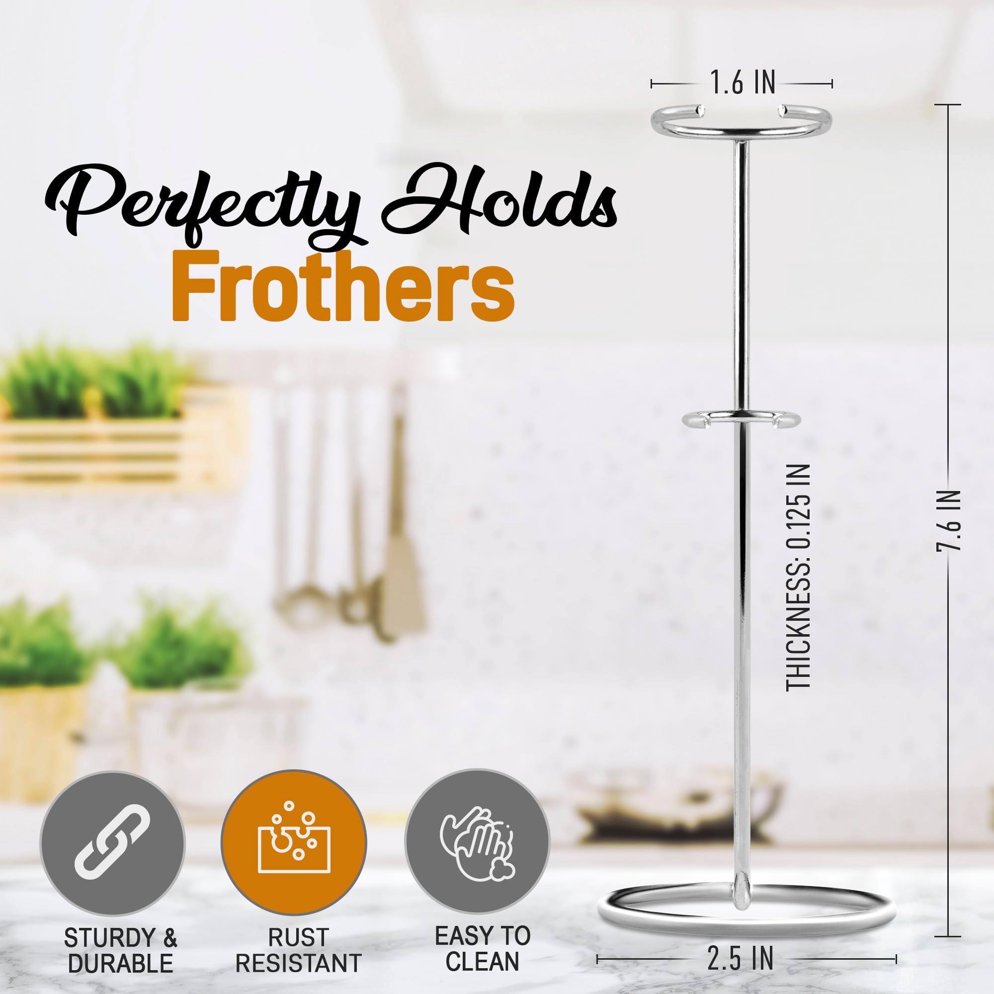 Premium Milk Frother Stand - Heavy Duty Silver Holder for Handheld Frothers by Zulay Kitchen | Perfect for Lattes, Cappuccinos & Hot Chocolate at Home or Café