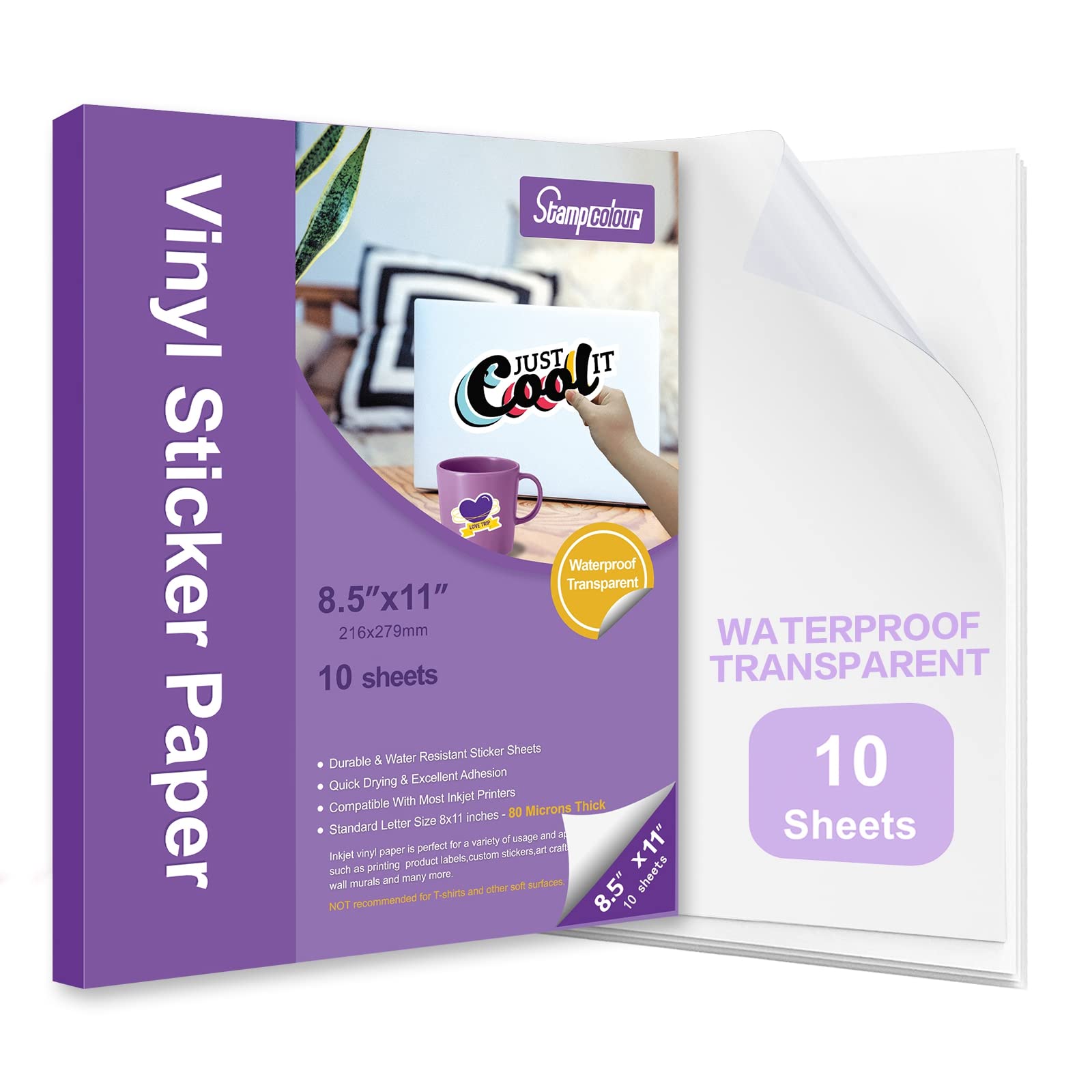 Premium Printable Vinyl Sticker Paper - Waterproof, Translucent, Self-Adhesive Decal Sheets (10-Pack) - Quick-Drying, Tear-Resistant for Inkjet Printers (Epson/HP/Canon/Sawgrass) - Perfect for DIY Crafts, Labels, Decals & Home Decor Projects