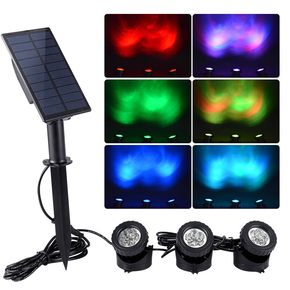 Solar Powered Submersible LED Pond Lights Outdoor - RGB Color Changing Waterproof Fountain Lights for Garden, Patio, Pool & Landscape - Dusk to Dawn Auto On/Off - Perfect for Backyard, Lawn, Trees & Water Features