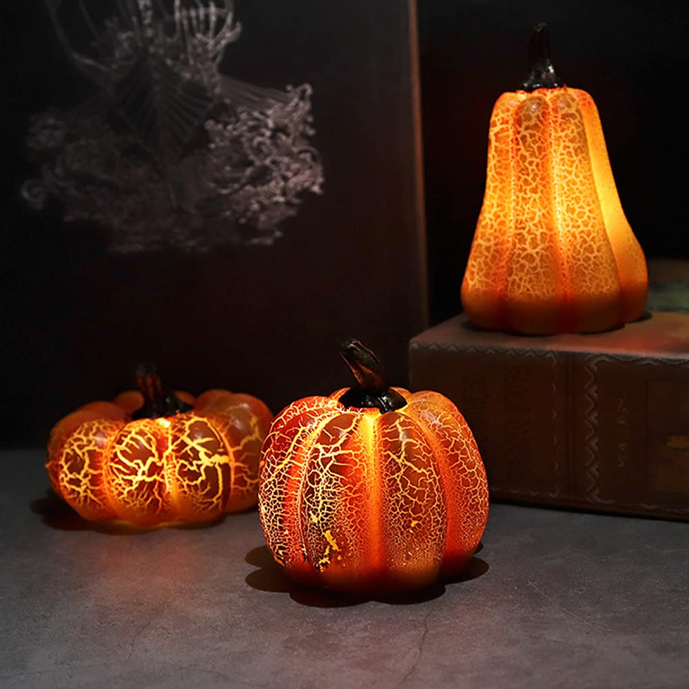 3Pcs Halloween Pumpkin LED Night Light - Battery Operated Flashing Pumpkin Lantern for Indoor/Outdoor Decor - Perfect for Halloween Party, Home, Yard, and Holiday Lighting Decorations