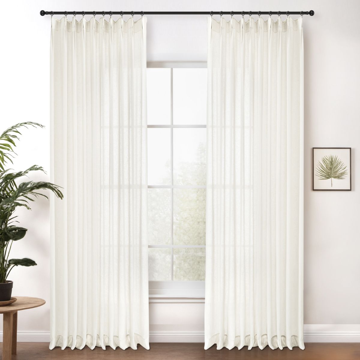 Sand Beige Cloud Linen Sheer Curtains - Natural Soft Breezy Custom Drapes with Pleated Design for Living Room & Bedroom Window Decor
