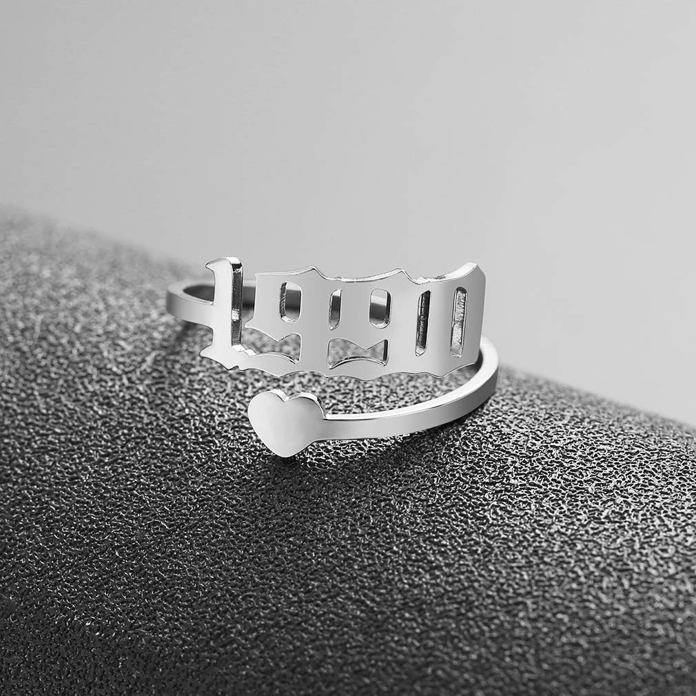SKQIR Adjustable Initial Number Birth Year Open Ring for Women - Gold/Silver Stainless Steel Promise Ring, Engagement Wedding Band - Perfect Anniversary Gift for Her, Birthday Present, Valentine's Day Jewelry (Great for Everyday Wear & Special Occasions)