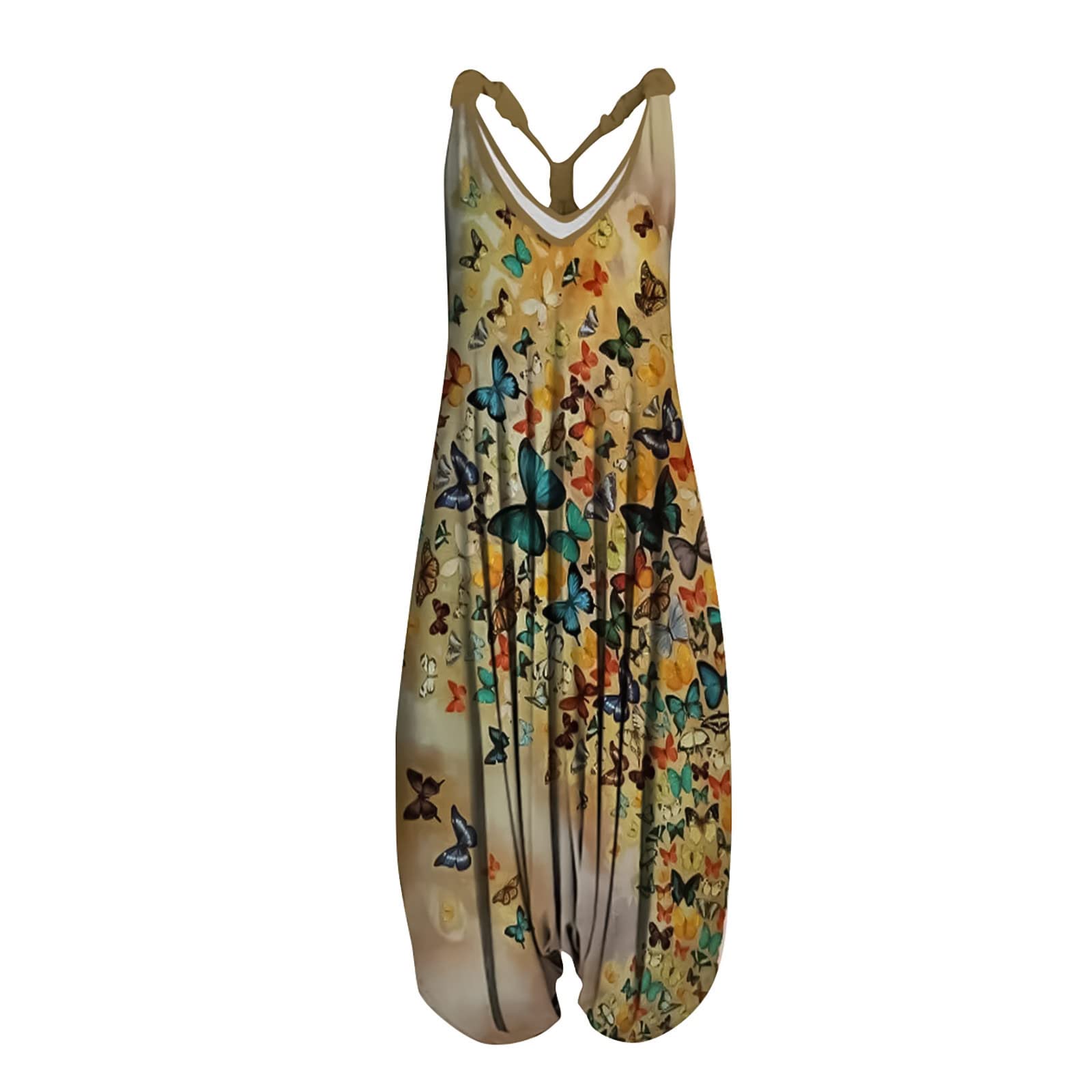 Women's Boho Vintage Racerback Harem Jumpsuit - Baggy Bib Overalls with Spaghetti Straps | Casual Summer Outfit, Music Festival Wear, Street Style Fashion