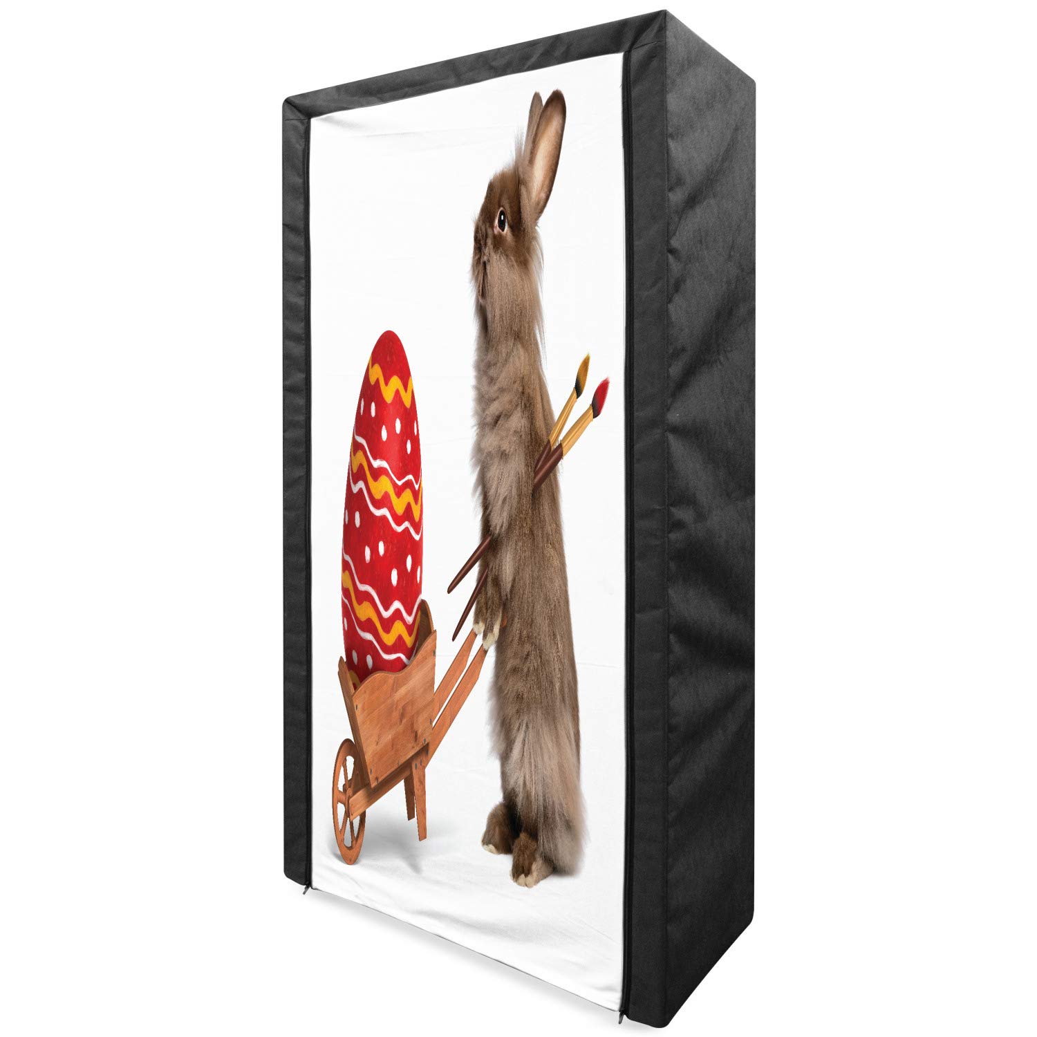 Ambesonne Easter Portable Fabric Wardrobe - Humorous Rabbit & Painted Egg Design, 33.5