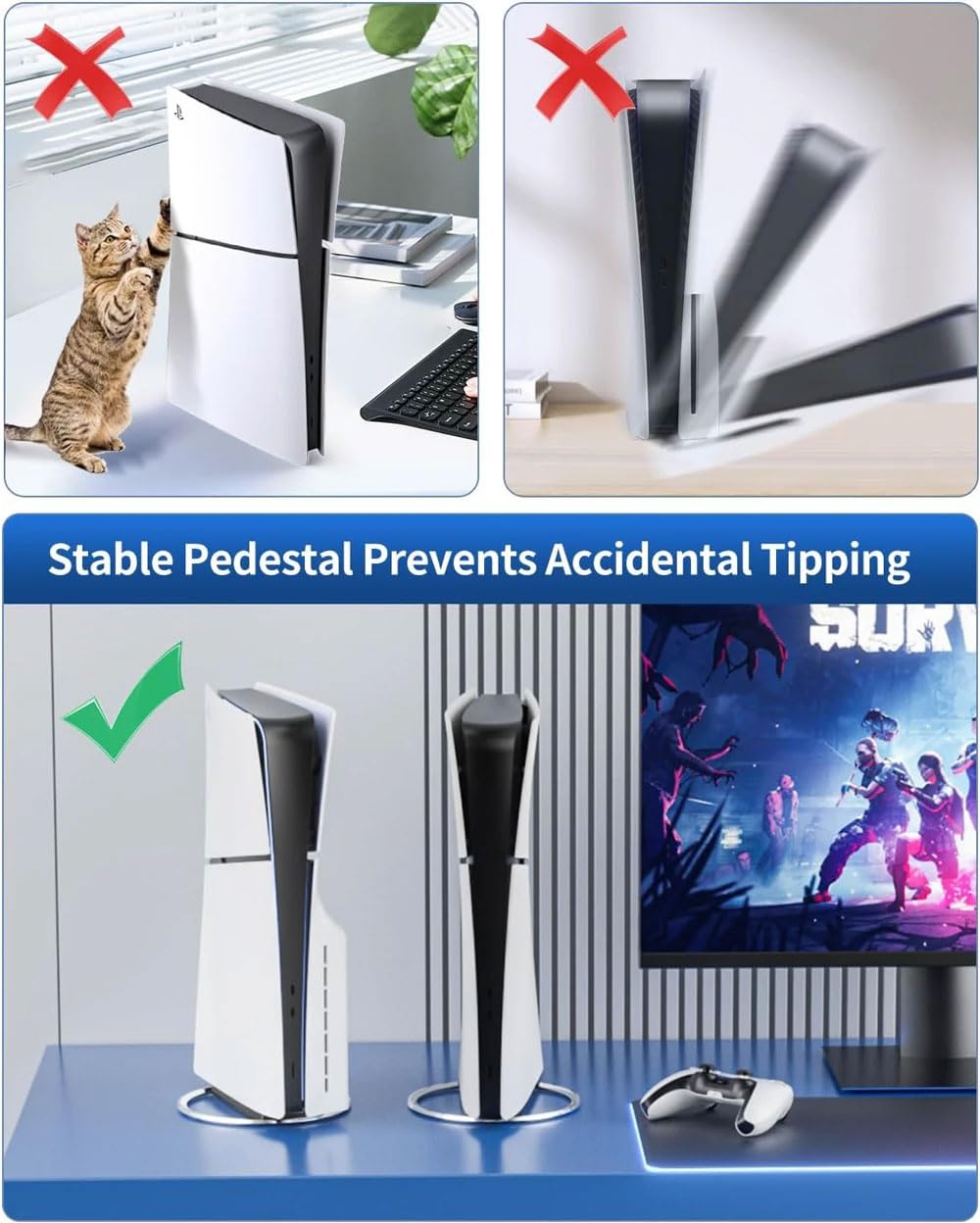 LOKYOYO Vertical Stand for PS5/PS5 Pro Console - Metal Base Compatible with Playstation 5 Slim & Digital Edition - Non-Slip Stand for Secure Placement - Perfect for Gaming Setup & Entertainment Center Organization