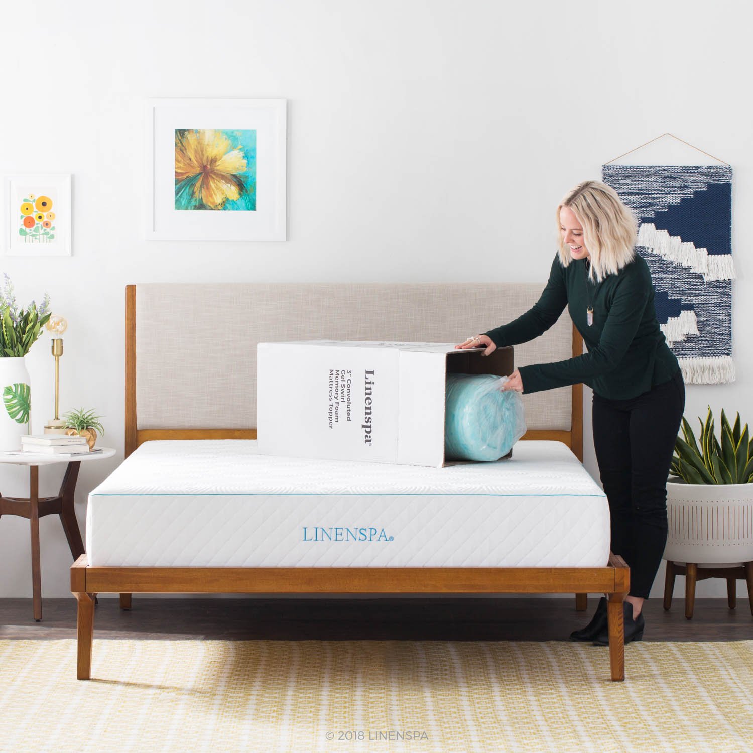 Linenspa 3 Inch Gel Memory Foam Mattress Topper - Twin XL Size, Blue Swirl Design | Pressure Relief & Airflow Technology for Better Sleep | Perfect for Guest Beds, Dorm Rooms & Home Comfort Upgrade
