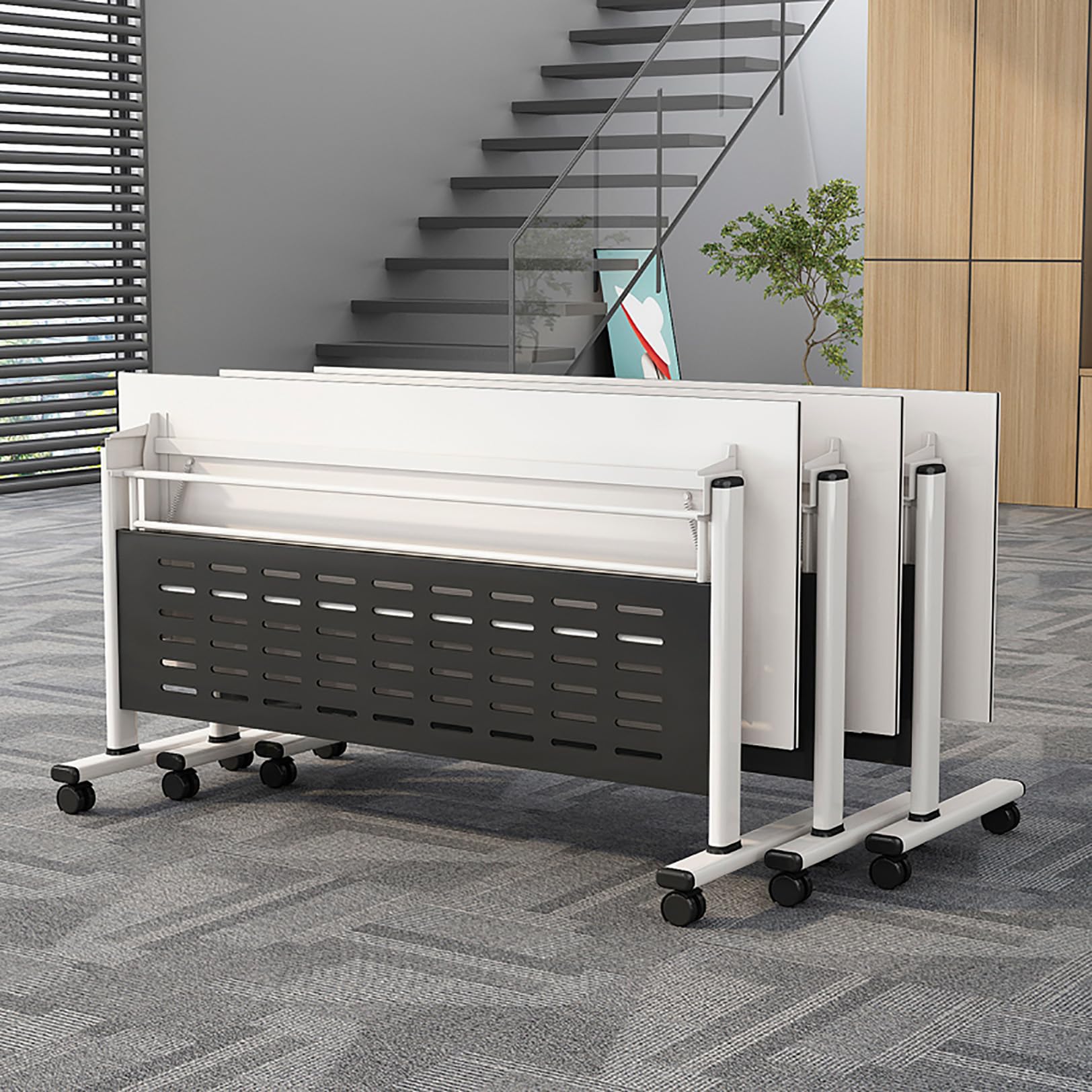Foldable Conference Table with Wheels - Mobile Flip Top Training Table for Office, Classroom & Meetings - Ideal for Small Spaces, Team Collaboration & Training Sessions