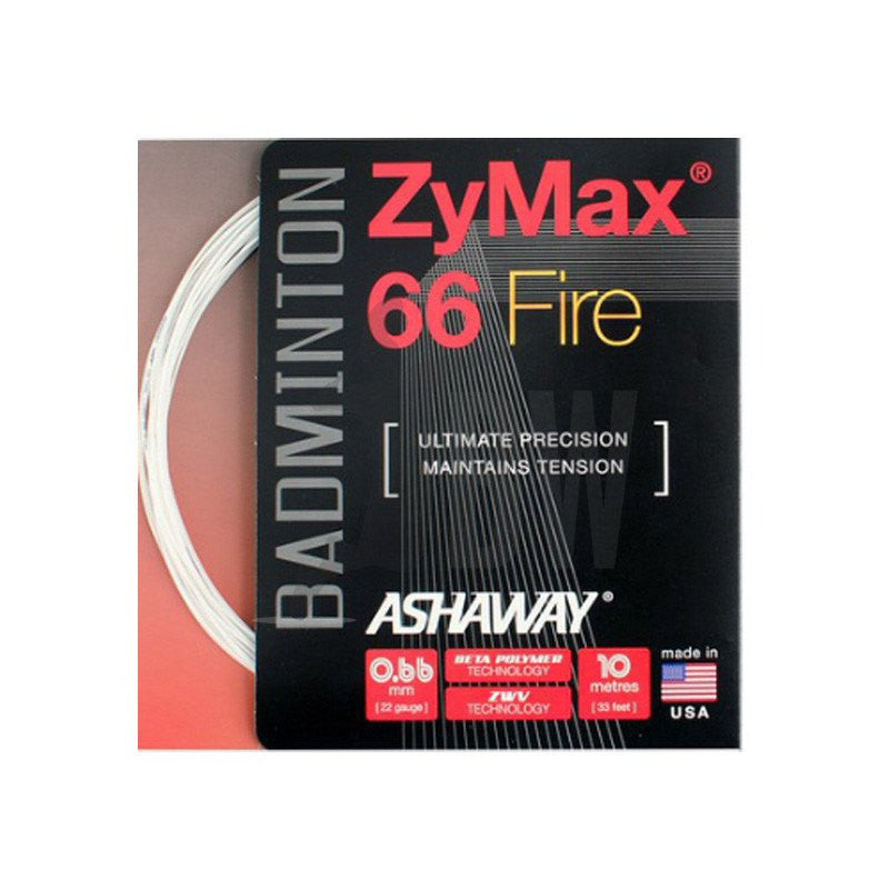 Ashaway ZyMax 66 Fire (0.66mm) High-Performance Badminton String - Perfect for Competitive Play & Tournament Matches