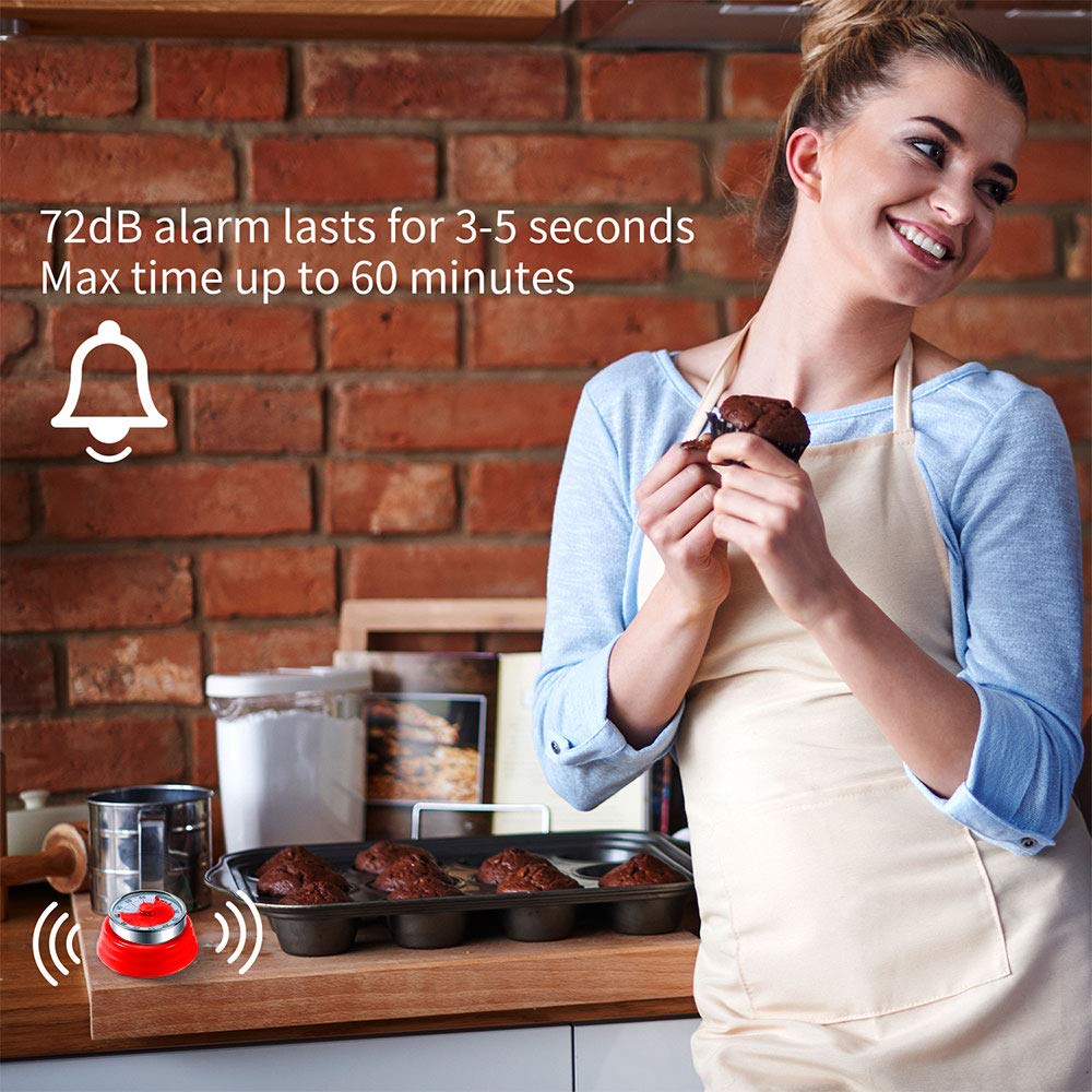 Magnetic Kitchen Timer - No Battery Required Digital Countdown Cooking Timer for Baking, Cooking & Meal Prep - Red