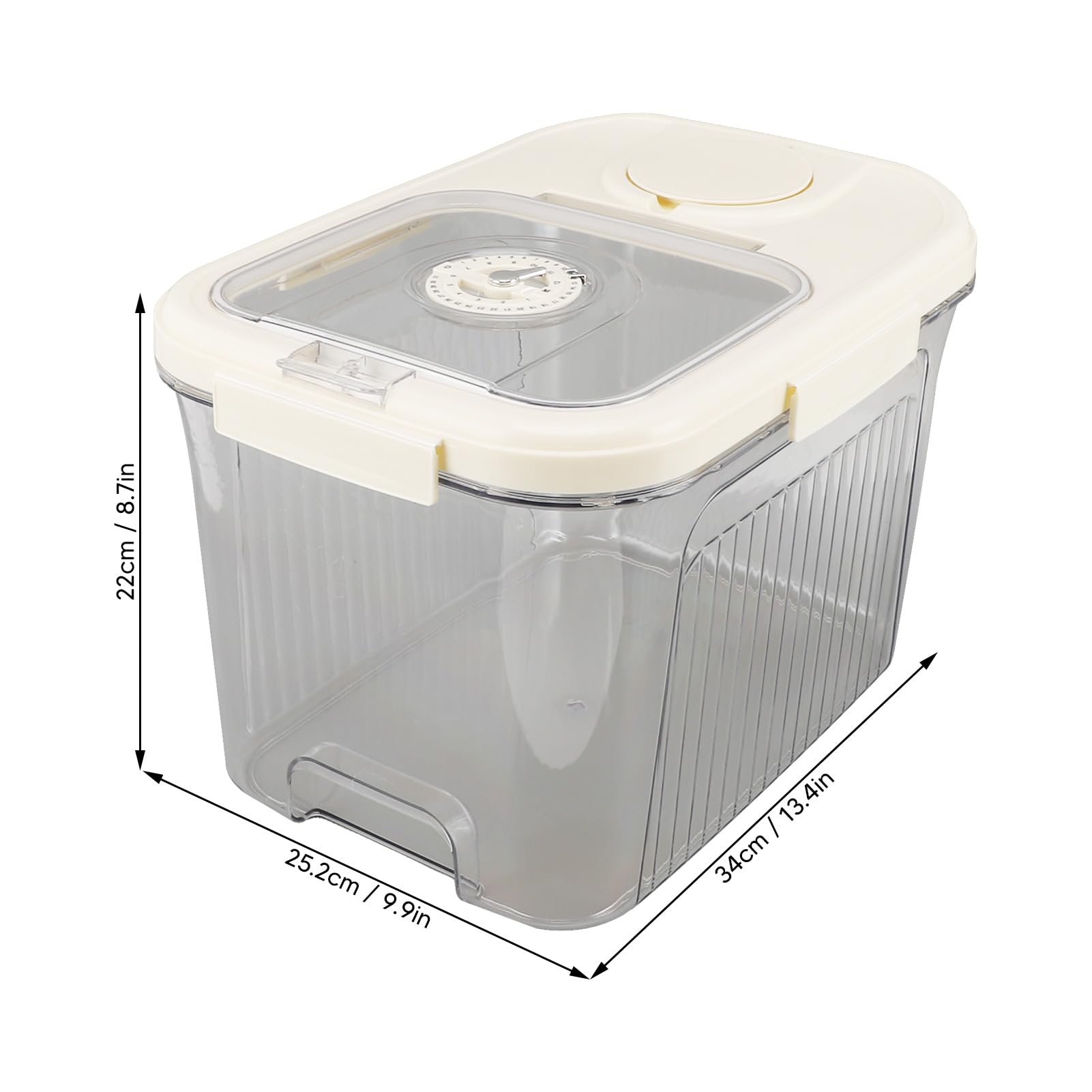 28 lb Clear Plastic Rice Storage Container with Wheels & Airtight Lid - Includes Measuring Cup for Dry Food, Baking Supplies, Pet Food - Perfect for Kitchen Pantry Organization & Bulk Food Storage (Large Cream White)