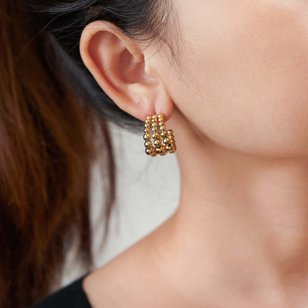Chunky Fat C Hoop Two Tone Beaded Earrings for Women | F965 | Trendy Boho Jewelry for Parties, Weddings & Everyday Wear