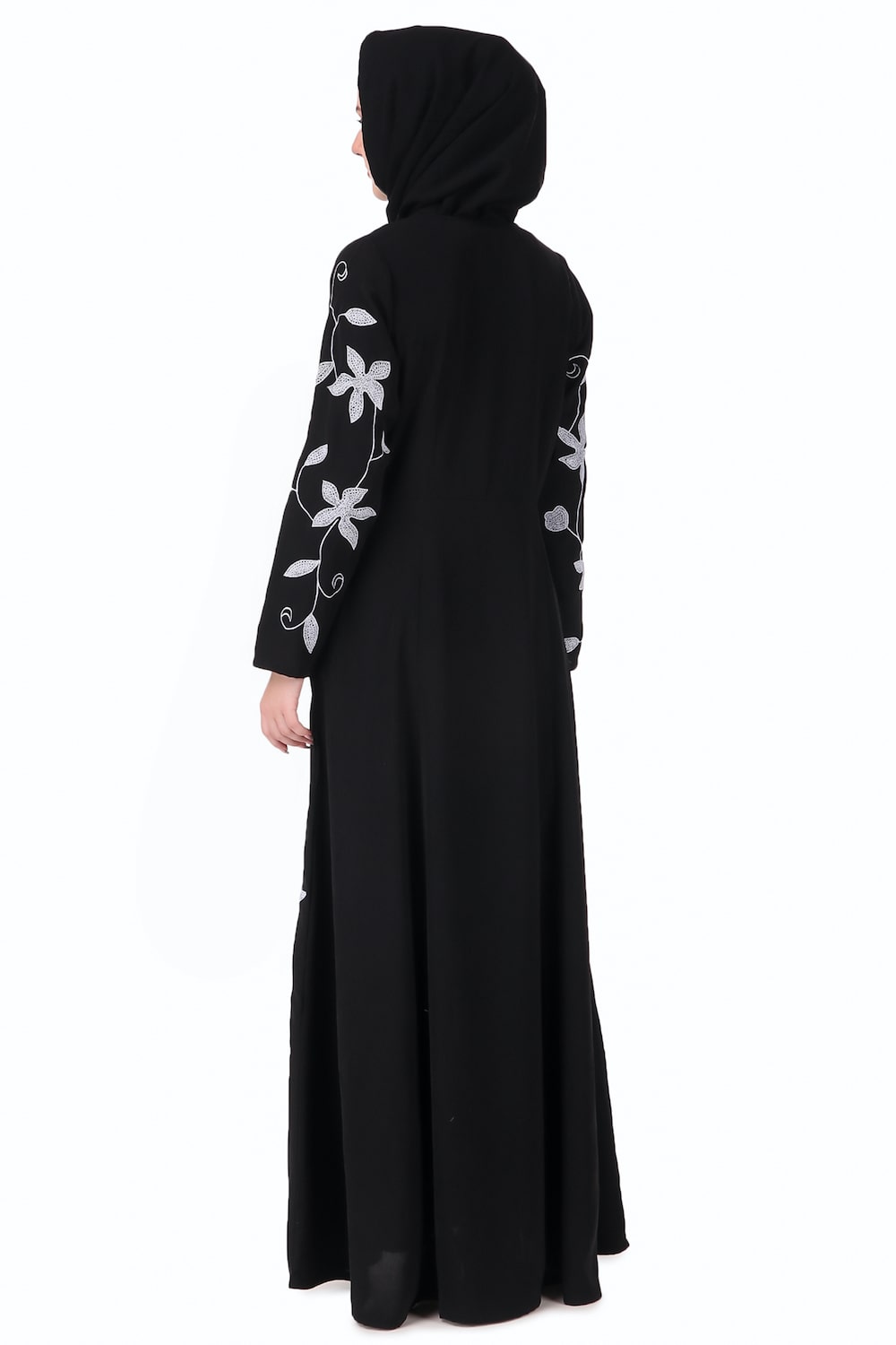 Embroidered Floral Vines Flared Abaya Dress - Elegant Muslim Women's Maxi Dress for Prayer, Wedding & Special Occasions