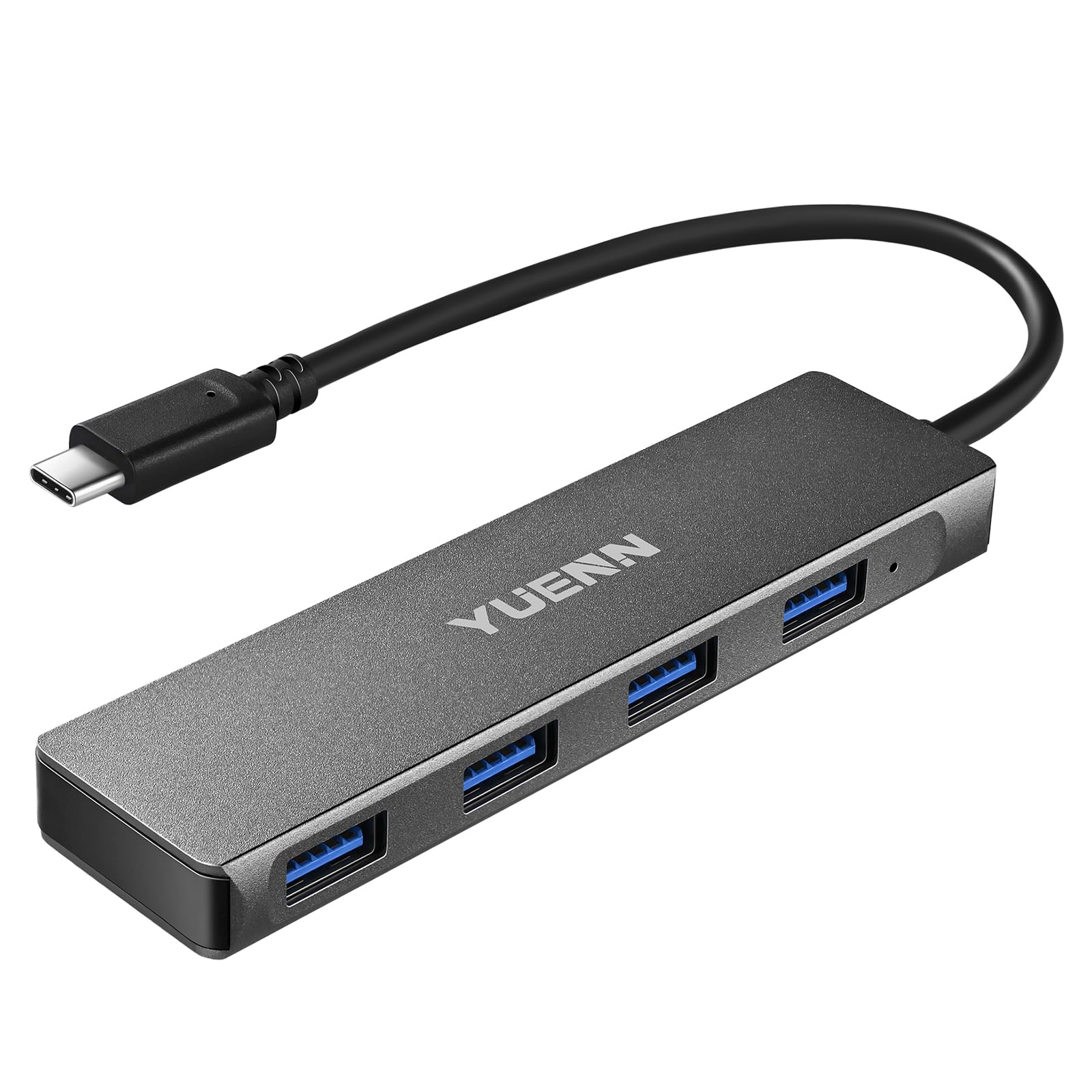 Premium USB-C 4-Port Hub with USB 3.0 - Aluminum USB-C Adapter for Laptop, Tablet & Phone - Thunderbolt 3 Compatible for MacBook, Windows PC, Android - Ideal for Office, Travel & Home Workspace