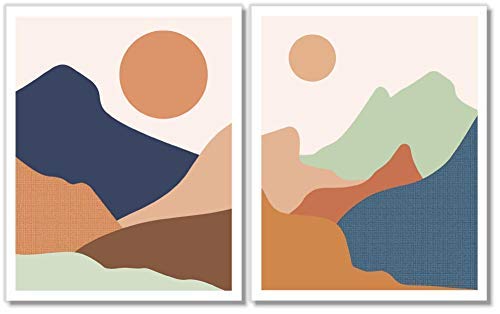 Modern Abstract Mountain Landscapes Wall Art Prints - Set of 2 Unframed (8x10) - Perfect for Living Room, Bedroom & Office Decor