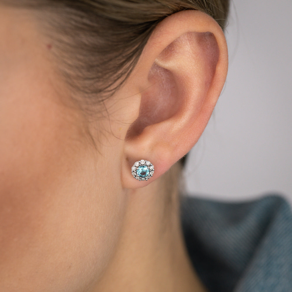 0.60 Carat London Blue Topaz and Diamond Stud Earrings in 9ct White Gold - Elegant Jewelry for Women, Perfect for Weddings, Parties & Special Occasions