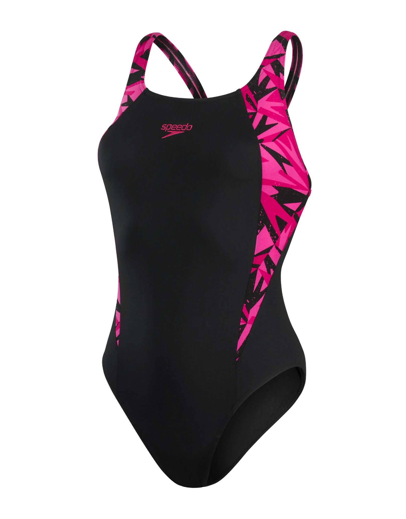 Hyperboom Splice Muscleback Swimsuit for Women - Black & Pink Color Block Design - Perfect for Swimming, Beach Vacation, and Summer Water Sports