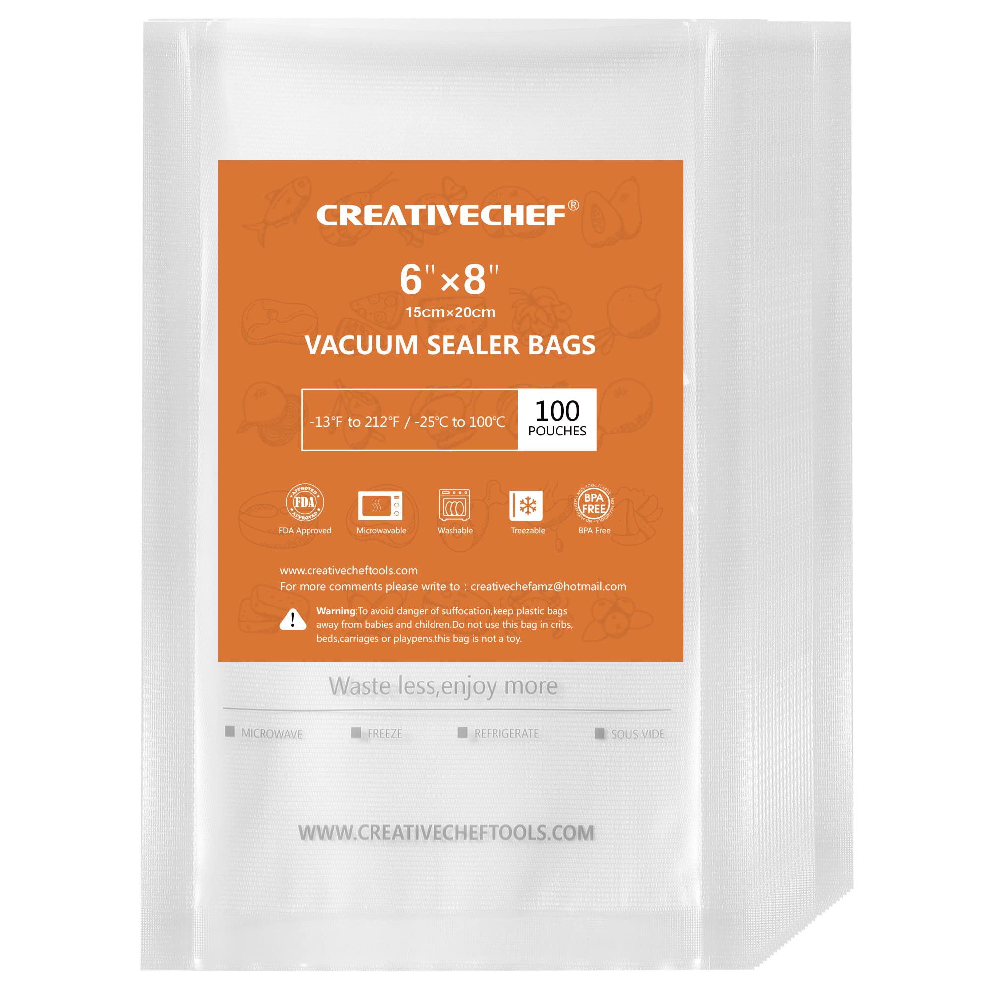 100 Pack 6 x 8 Inch Heavy Duty Vacuum Sealer Bags | BPA Free Food Storage Bags for Sous Vide, Vacuum Sealing, Freezer Storage & Meal Prep | Compatible with FoodSaver, Seal-a-Meal & Most Vacuum Sealers | Perfect for Long-Term Food Preservation & Sous Vide Cooking