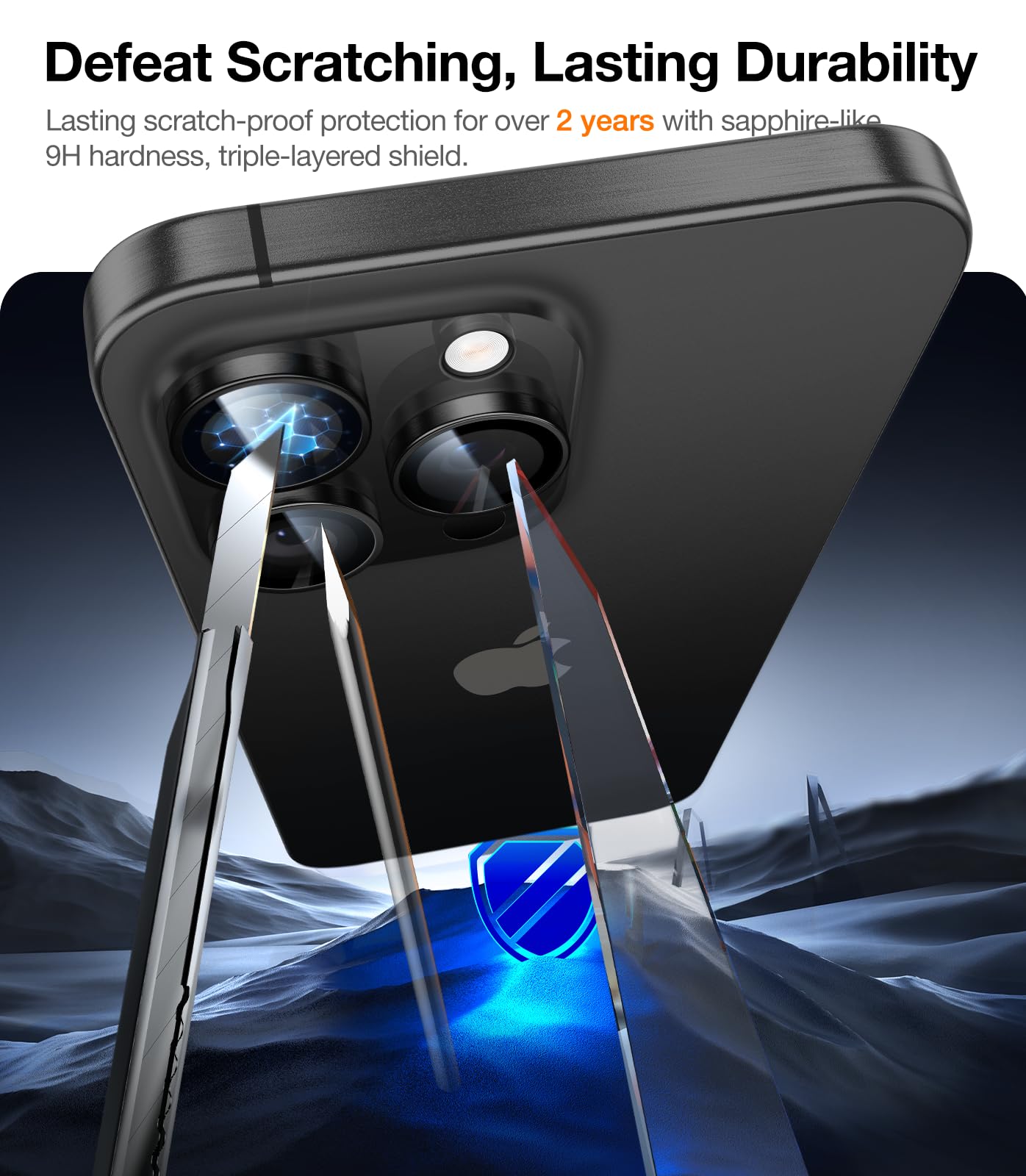 UltraGlass UNBREAKABLE 9H+ Tempered Glass Camera Lens Protector for iPhone 16 Pro Max & iPhone 16 Pro (Black Titanium) - Shatterproof Screen Protector for Enhanced Protection During Outdoor Adventures, Travel & Daily Use