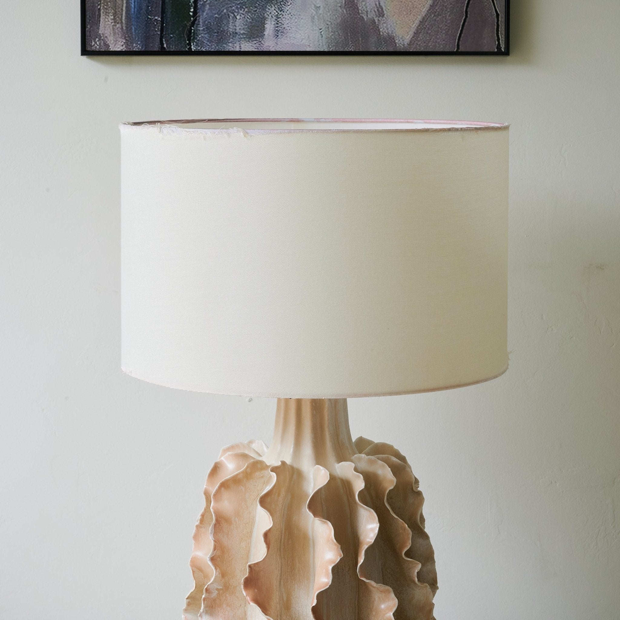 Handmade Rippled Clay Table Lamp - Modern Ceramic Bedside Light for Living Room, Bedroom & Office Decor