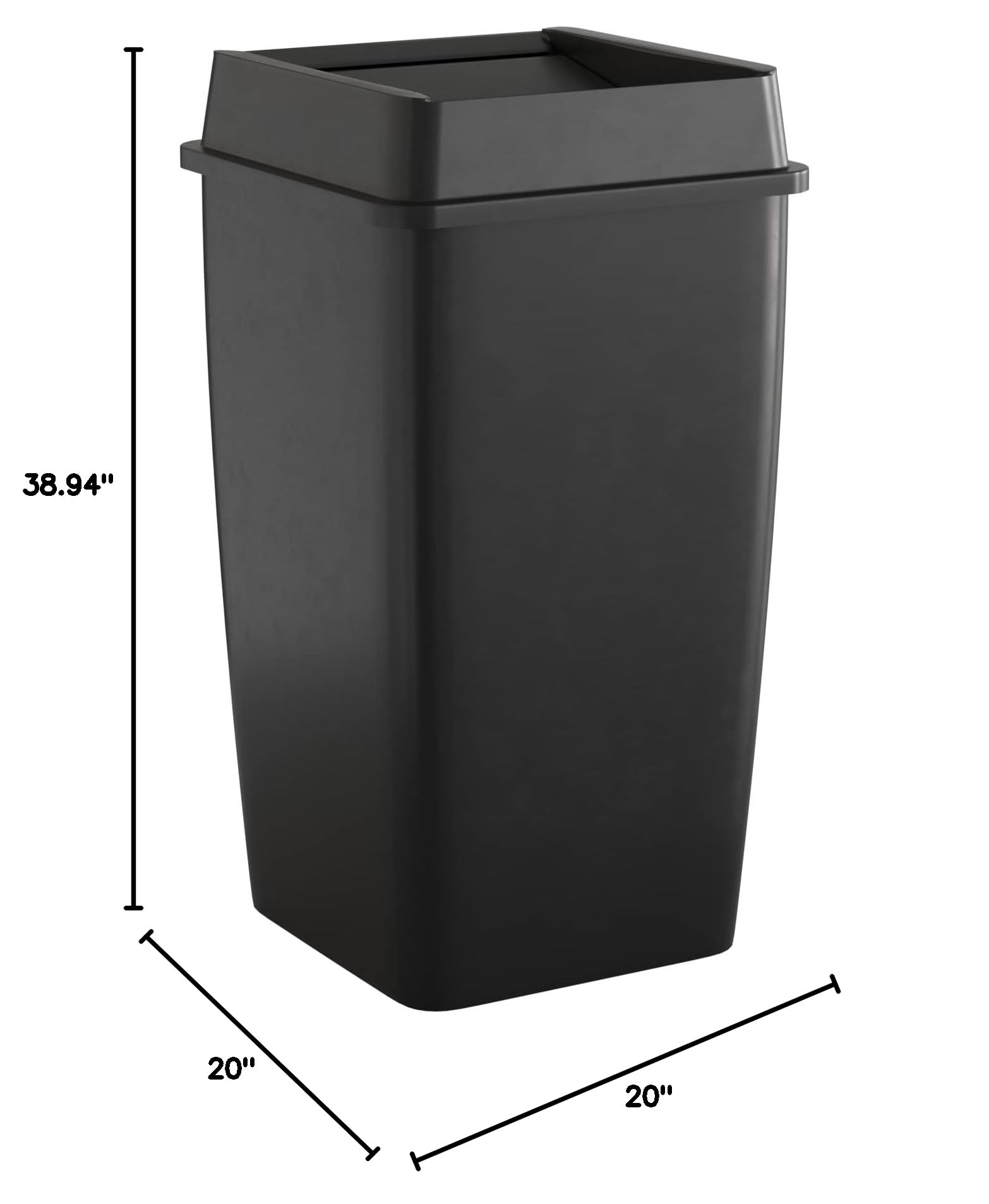 50 Gallon Black Square Commercial Trash Can with Lid - Heavy Duty Large Capacity Waste Bin for Restaurants, Offices & Outdoor Use