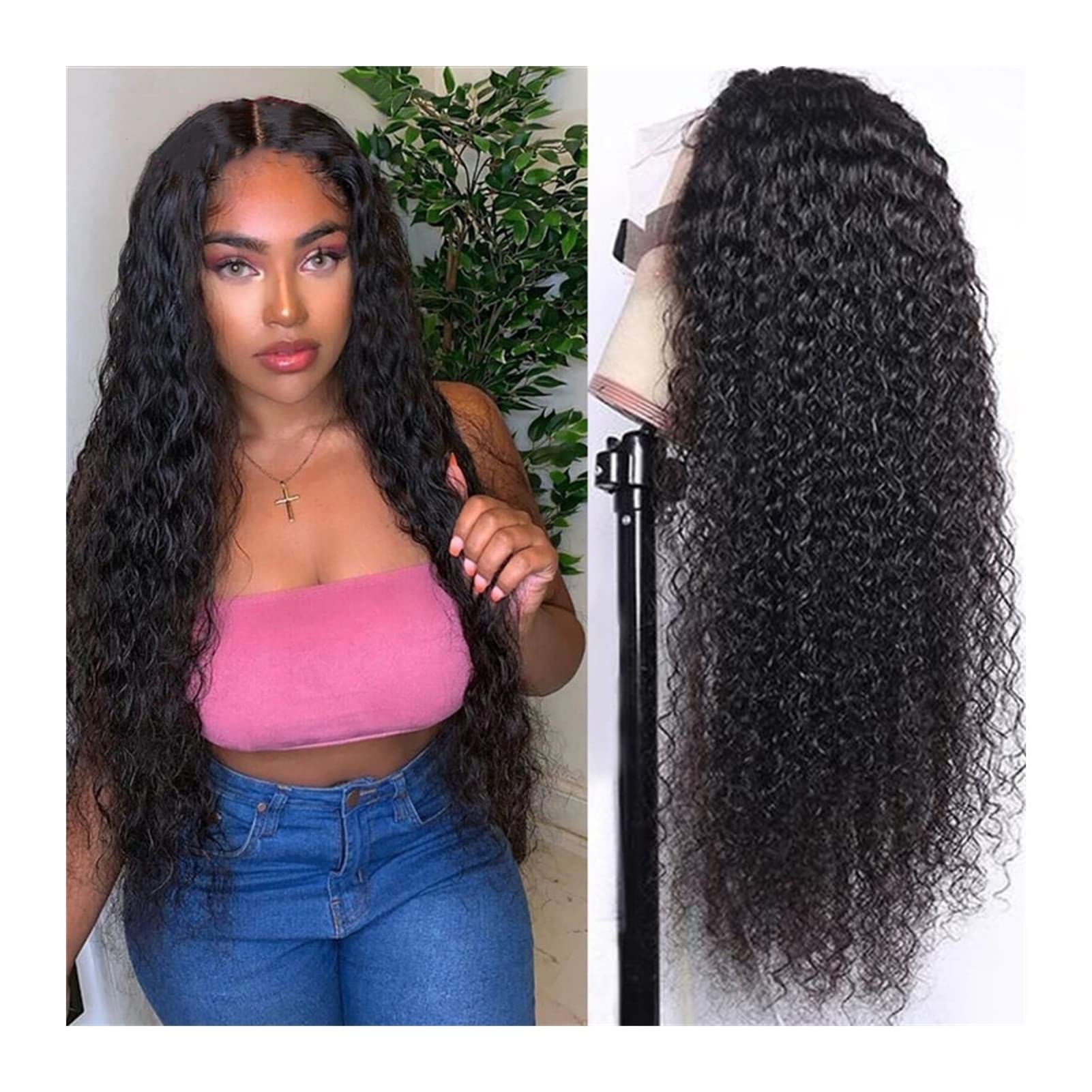 JIAQUAN-SHOP 13x6 Transparent Lace Front Wig - Water Wave Remy Human Hair Lace Wig | Peruvian Curly 13x4 Lace Frontal Wig for Women | Perfect for Daily Wear, Parties & Special Occasions