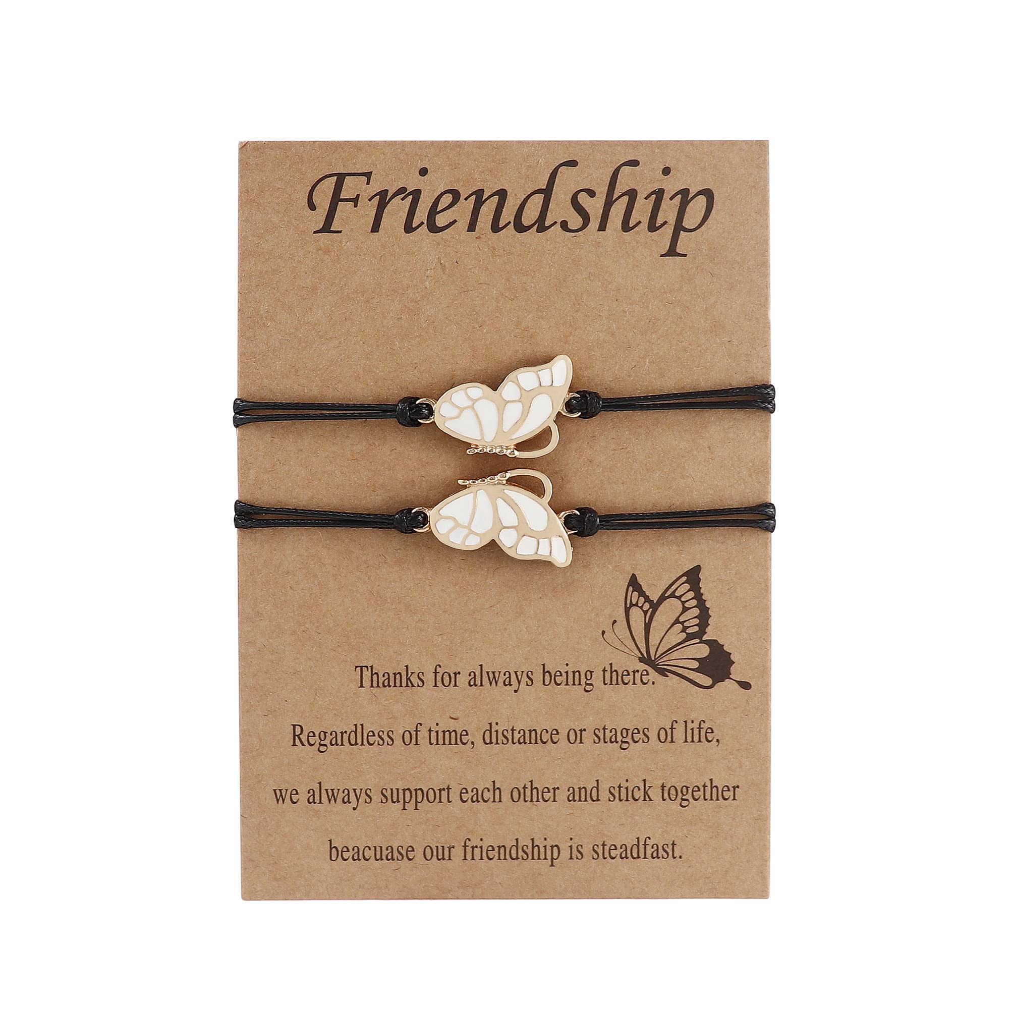Sparkling Butterfly Pendant Necklace & Adjustable Rope Bracelet Set - Best Friend Gifts for Women, Girls - Long Distance Friendship Jewelry - Birthday Present with Wish Card - Perfect for Anniversaries, Valentine's Day & Special Occasions