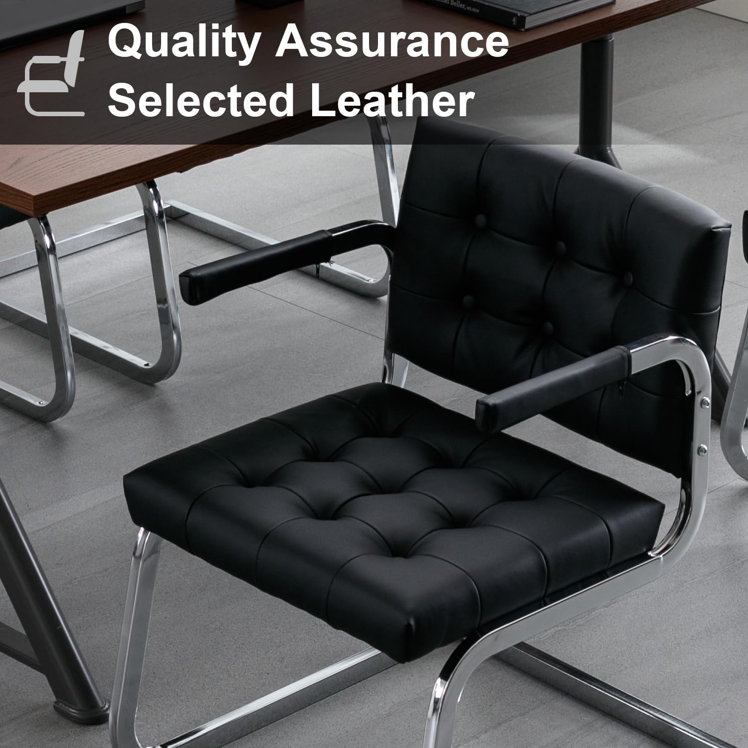 Okeysen Modern Leather Office Chair - Conference Room, Guest & Reception Chair with Sled Base - Comfortable Waiting Room Seating for Business, Hotels & Professional Spaces