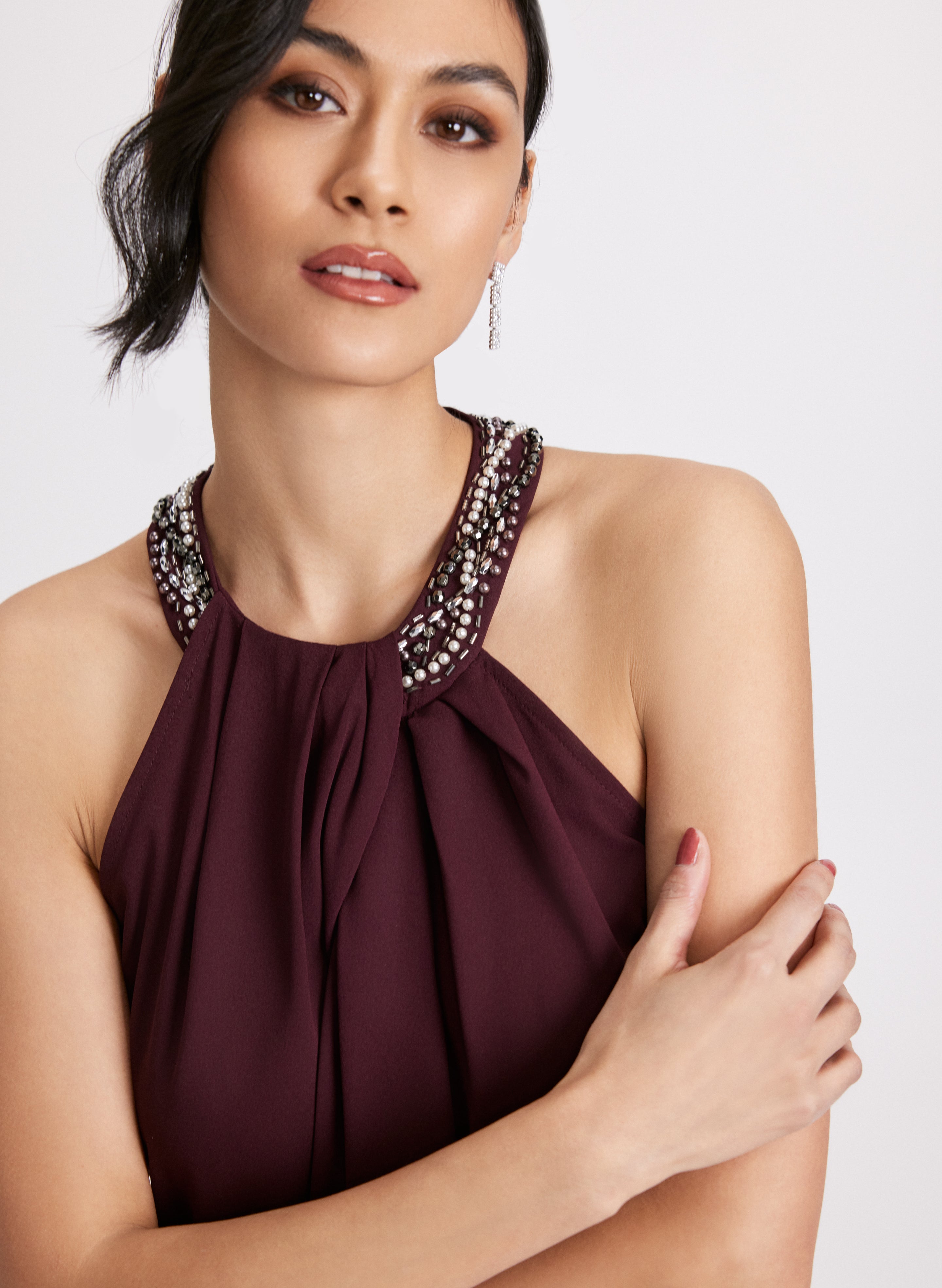 Elegant Beaded Halter Neck Dress for Women - Summer Party, Wedding Guest, Cocktail Evening Gown - Perfect for Beach Vacations & Date Nights