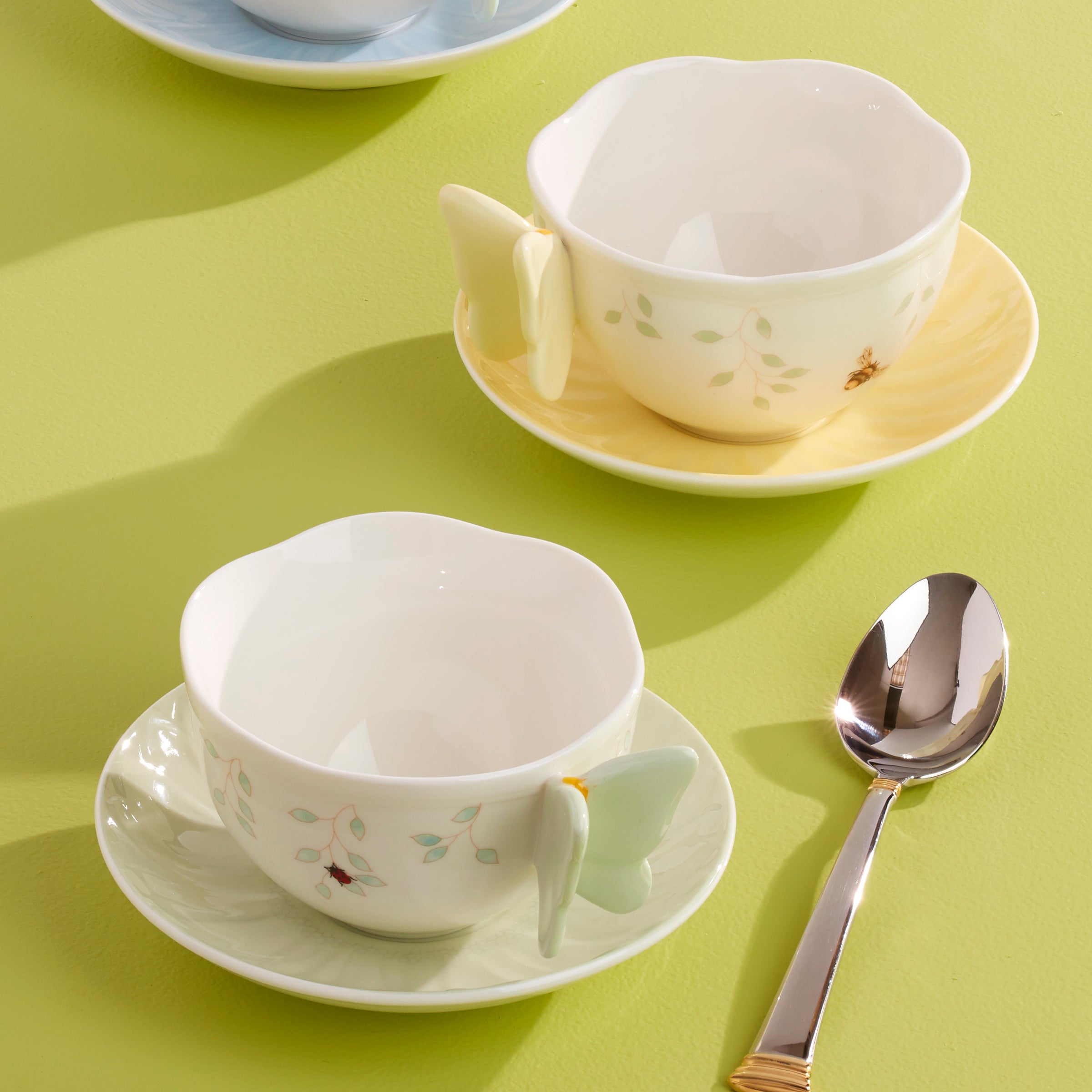 Butterfly Meadow Floral Yellow Cup & Saucer Set - Vintage Tea Cup with Saucer for Afternoon Tea, Coffee, and Home Decor