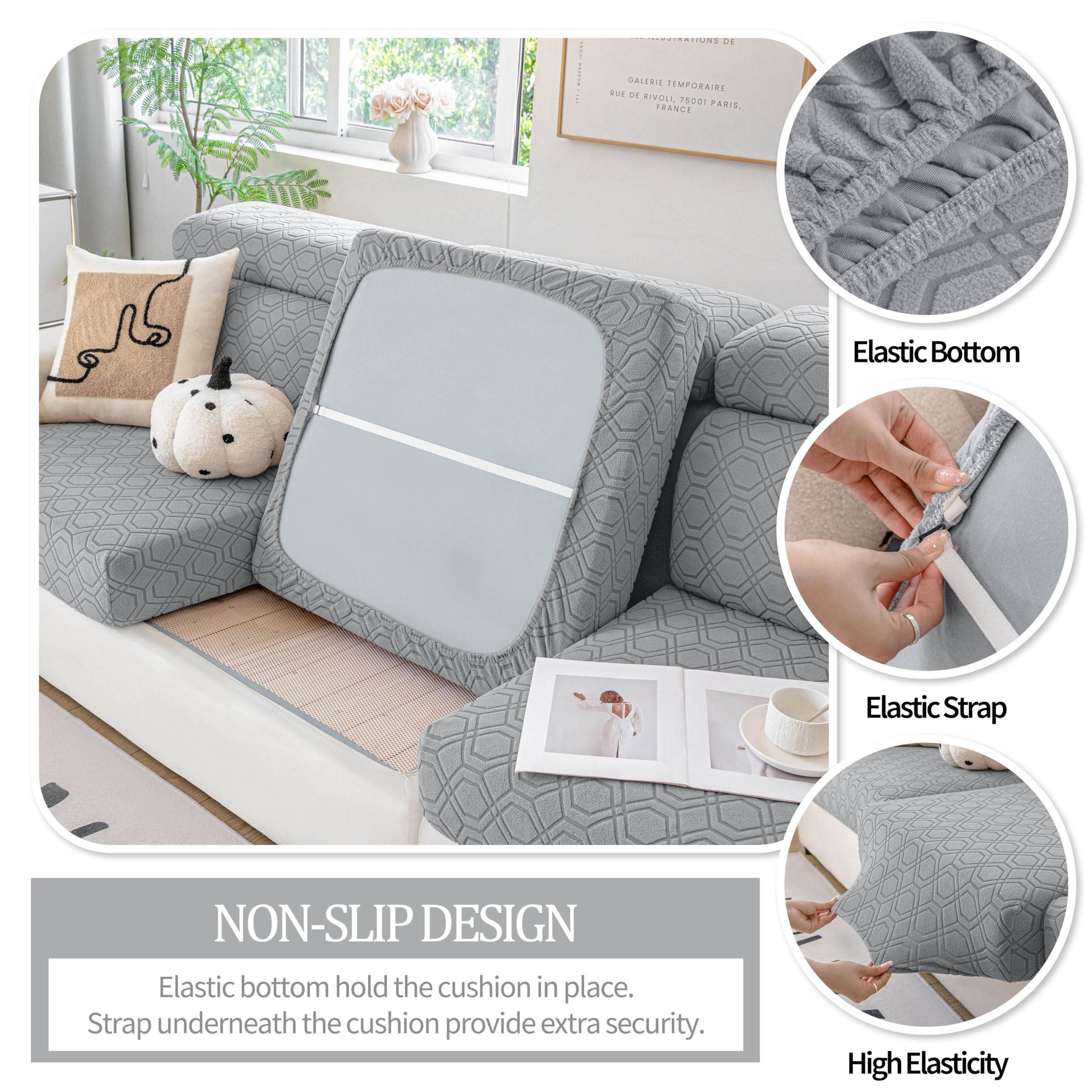 Hyha Stretchable Sofa Cushion Covers - Washable 3-Piece Set for 3-Cushion Couches, Universal Fit Magic Sofa Protector in Gray | Perfect for Living Room, Family Room & Home Decor Upgrade