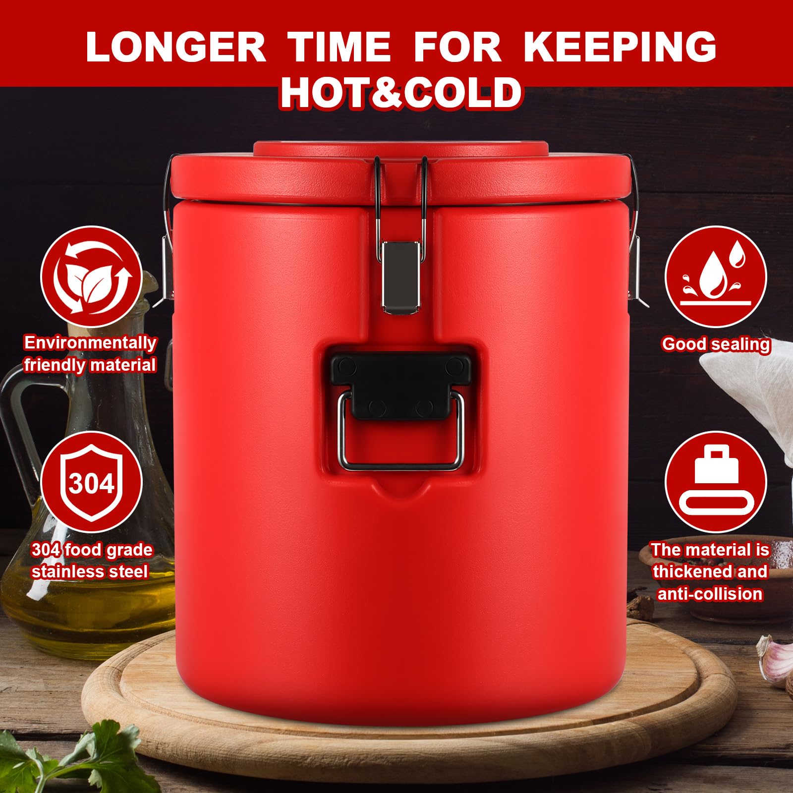 Jinei 32qt Insulated Food Warmer & Cooler Container with Spoon - Portable Commercial Hot & Cold Soup Box for Restaurants, Canteens, Home, Parties & Lunch - Perfect for Catering, Picnics, Office Meals & Outdoor Events