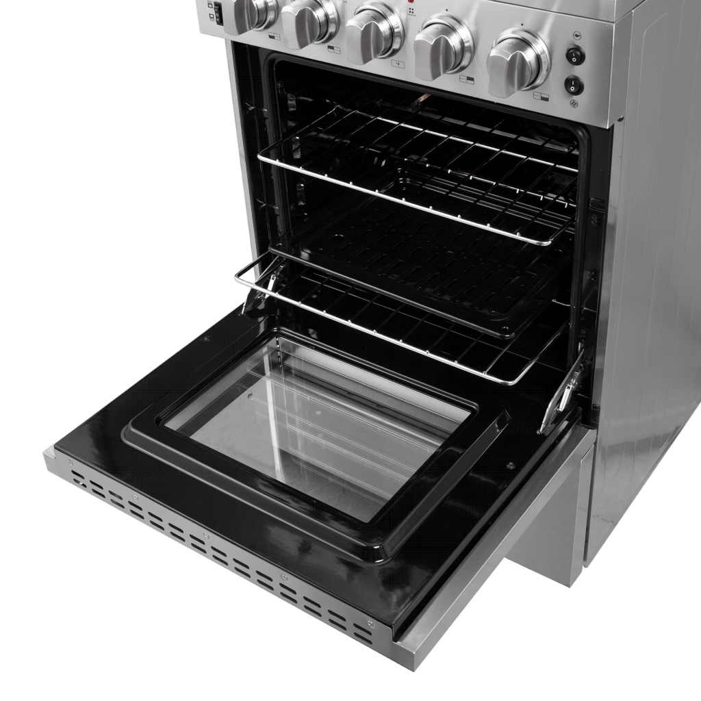 FORNO Loiano 24 Inch Freestanding Electric Range - 240V Stainless Steel Oven with 4 Burners & Convection Bake - Perfect for Home Kitchen, Apartment Cooking & Small Spaces (Model FFSEL6069 24)