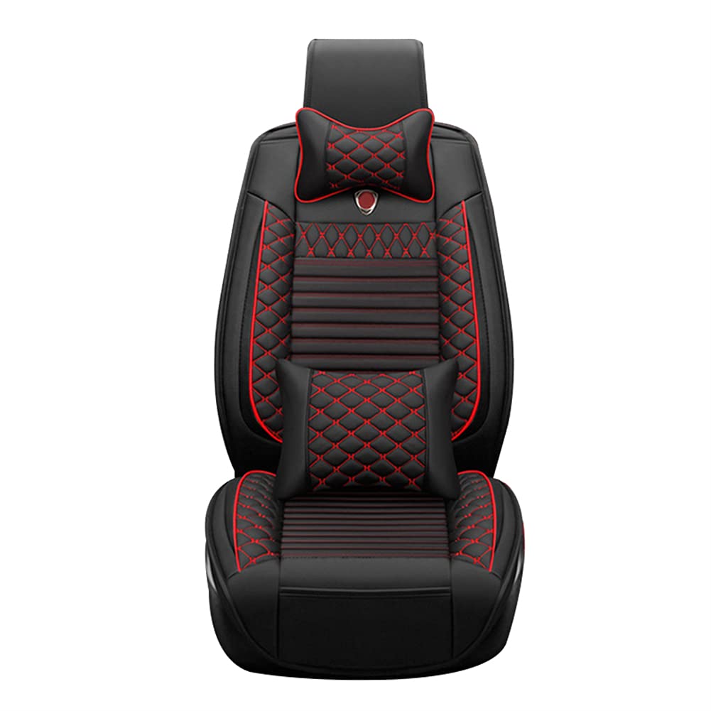 Premium Leather Car Seat Covers for Lexus GX 460 (2021 Model) - Waterproof, Scratch-Resistant, Non-Slip Design with Airbag Compatibility - Full Set Includes 5 Seat Covers & Pillows (Black/Red) - Perfect for Road Trips, Daily Commutes and Luxury Car Protection