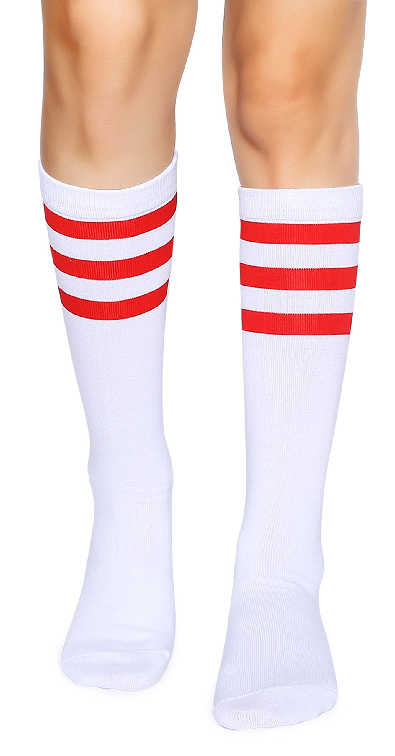 Henwarry Over the Calf Tube Socks - Classic Triple Stripes Cotton Retro Athletic Socks for Men & Women - Perfect for Running, Sports & Casual Wear