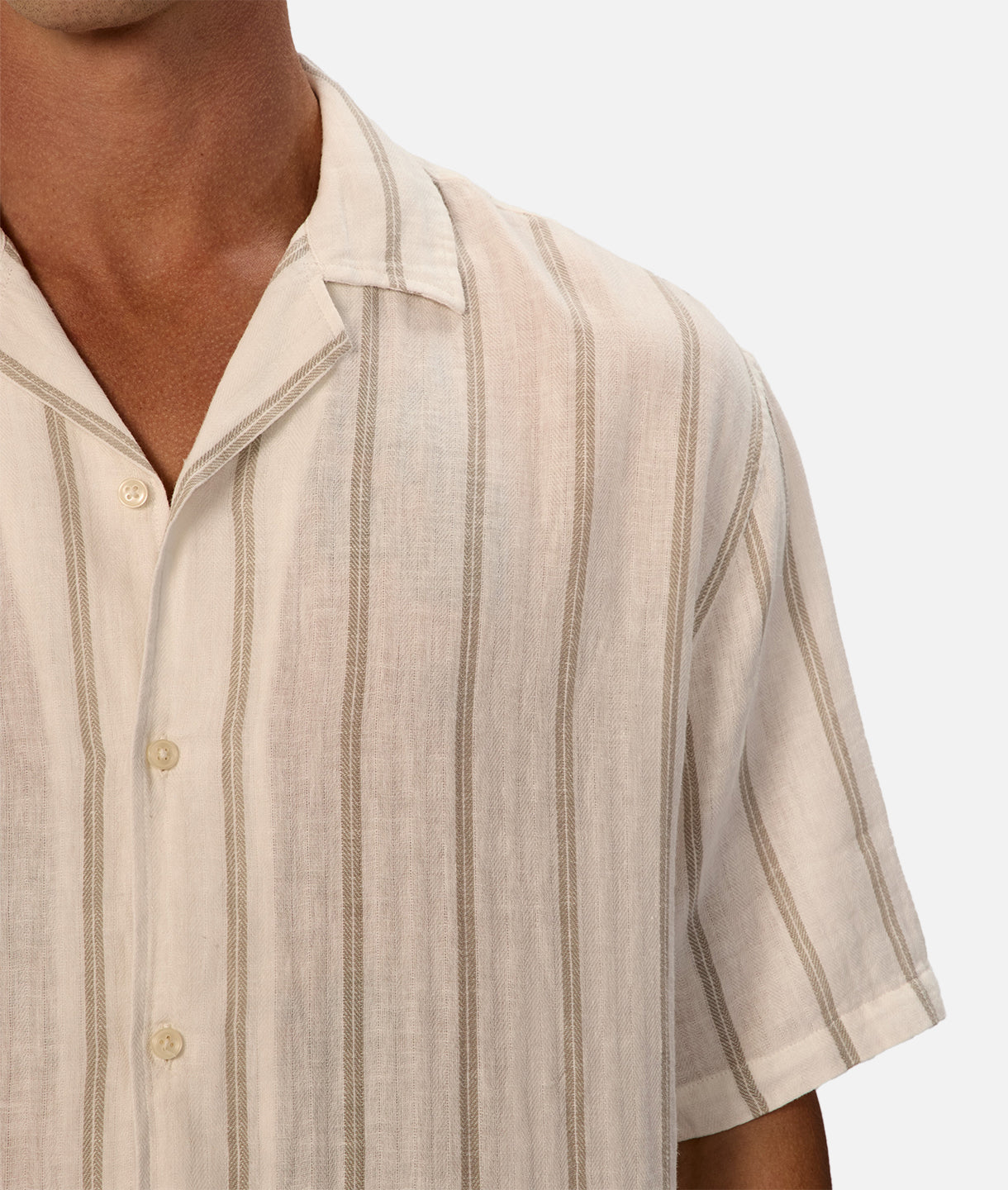 Premium Linen Short Sleeve Shirt for Men - Breathable & Comfortable Summer Casual Wear in Off White/Stone - Perfect for Beach Outings, Vacations & Outdoor Activities