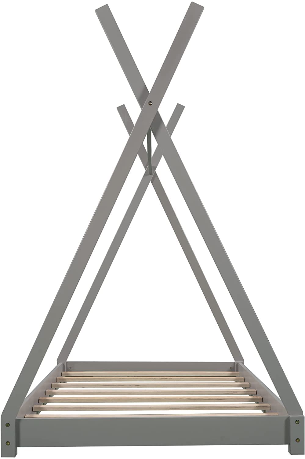 Kids Twin House Bed with Triangle Structure - Wood Floor Bed Frame for Toddler Boys & Girls Bedroom, No Box Spring Needed, Grey | Perfect for Playtime, Reading Nook & Cozy Sleep Space
