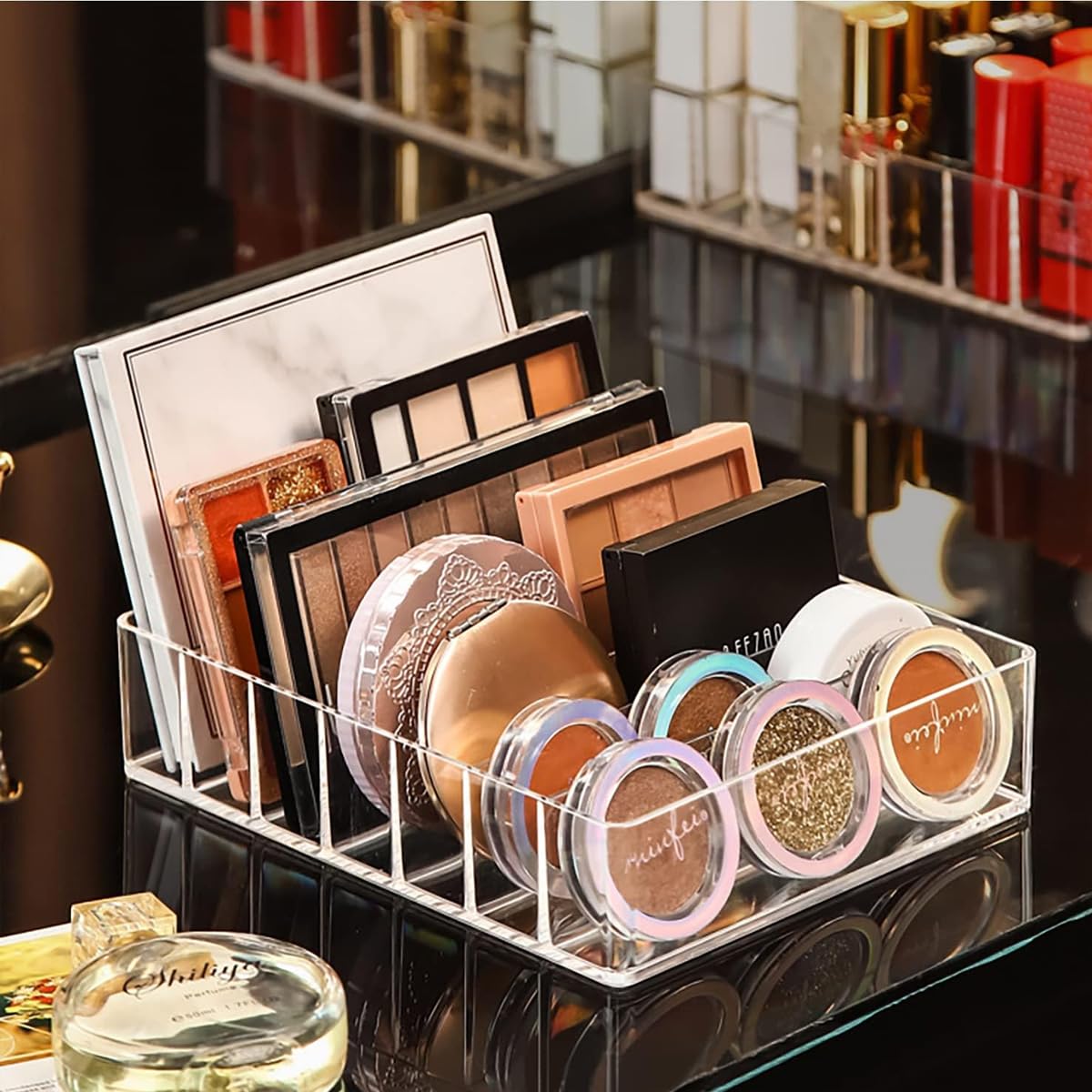 MAYCREATE® 7-Section Clear Acrylic Makeup Organizer - Cosmetic Storage for Vanity, Drawer & Bathroom | Perfect for Lipsticks, Brushes & Skincare Products Organization