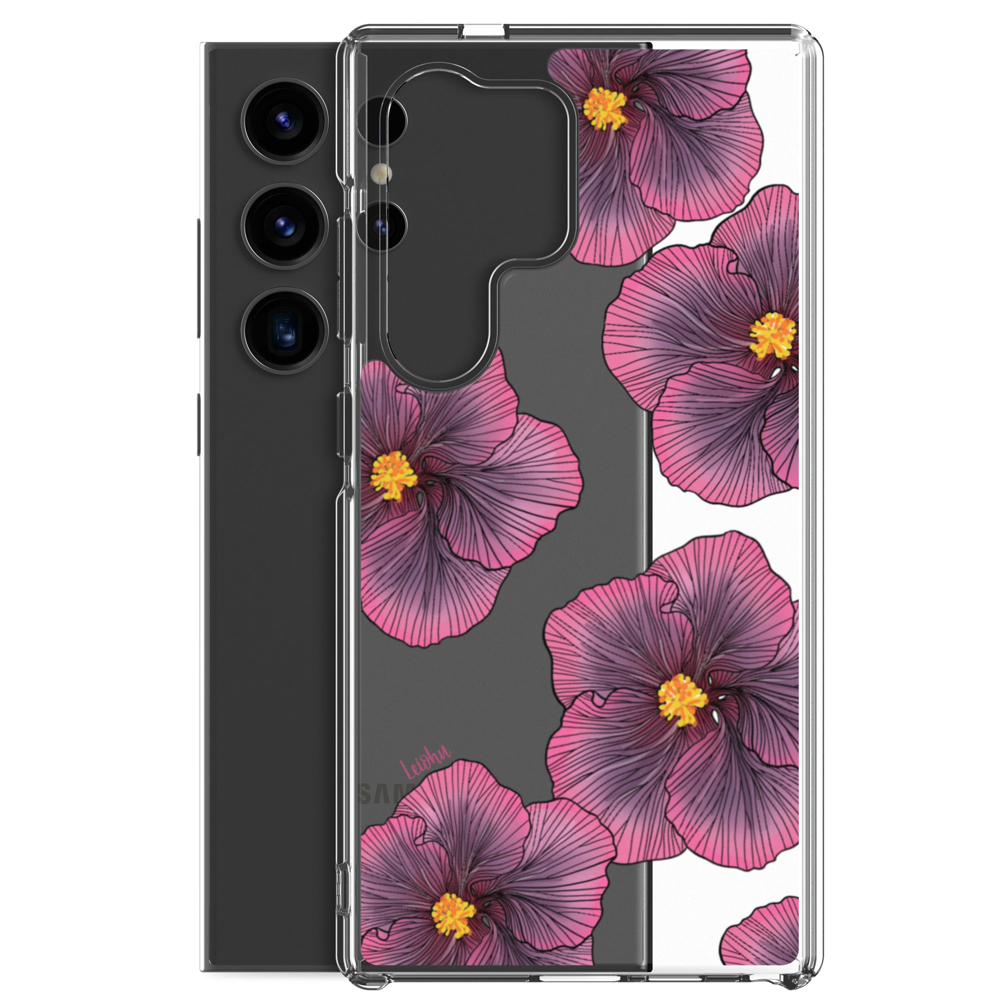 Sunset Hibiscus Clear Phone Case for Samsung Galaxy - Slim Protective Cover with Floral Design for Everyday Use, Work, and Travel